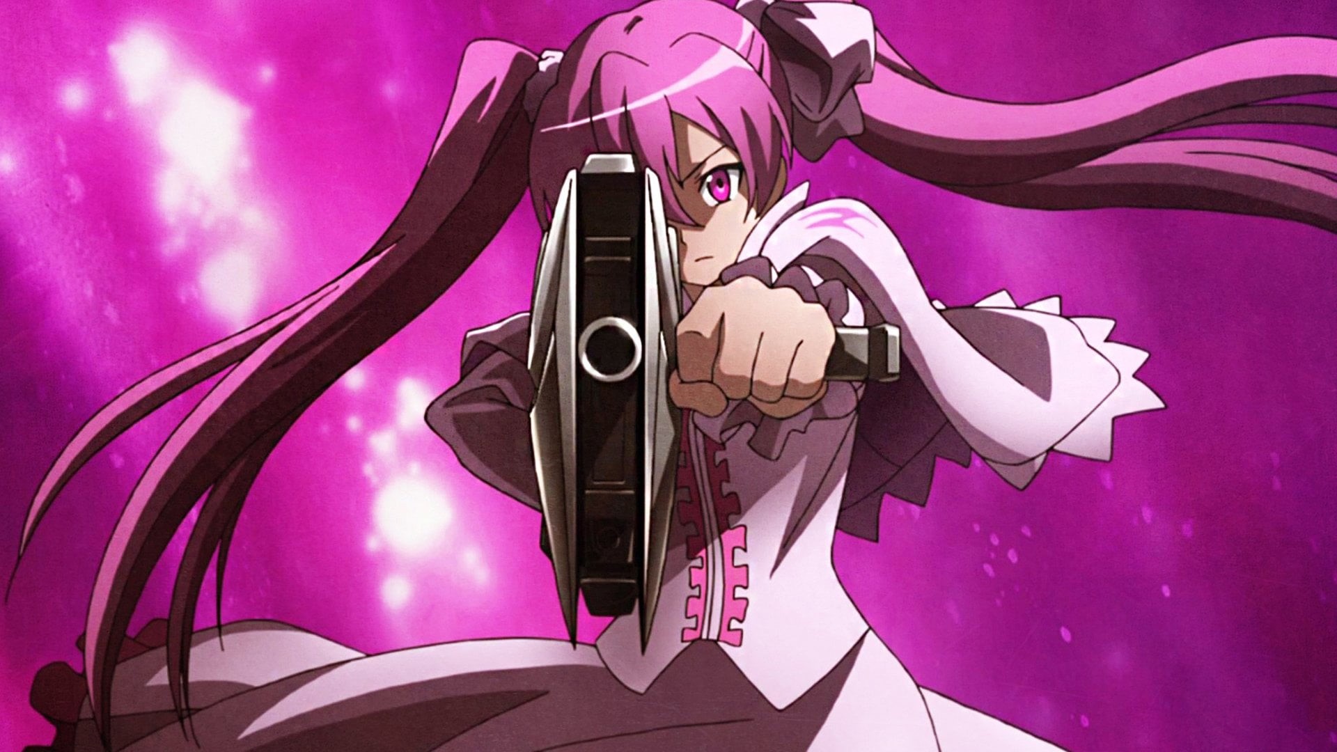 pink color, character, art and craft, design, Weapon, pink, photography themes, Mine (Akame Ga Kill!), Long Hair, 1080P, human representation, Pink Eyes, HD Wallpaper