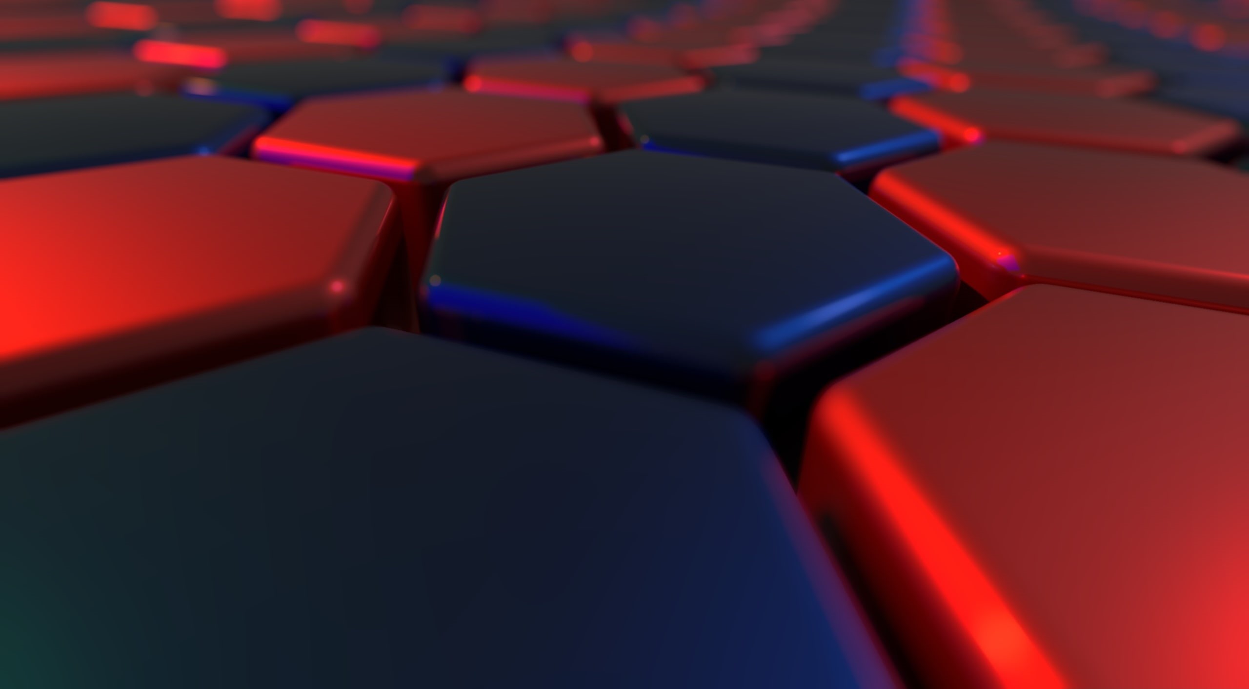 keyboard, shape, red, 3D, close-up, blurred, hexagons, abstract, 2K, button, colorful, hd, studio shot, Artistic, computer keyboard, blue, standing out from the crowd, HD Wallpaper
