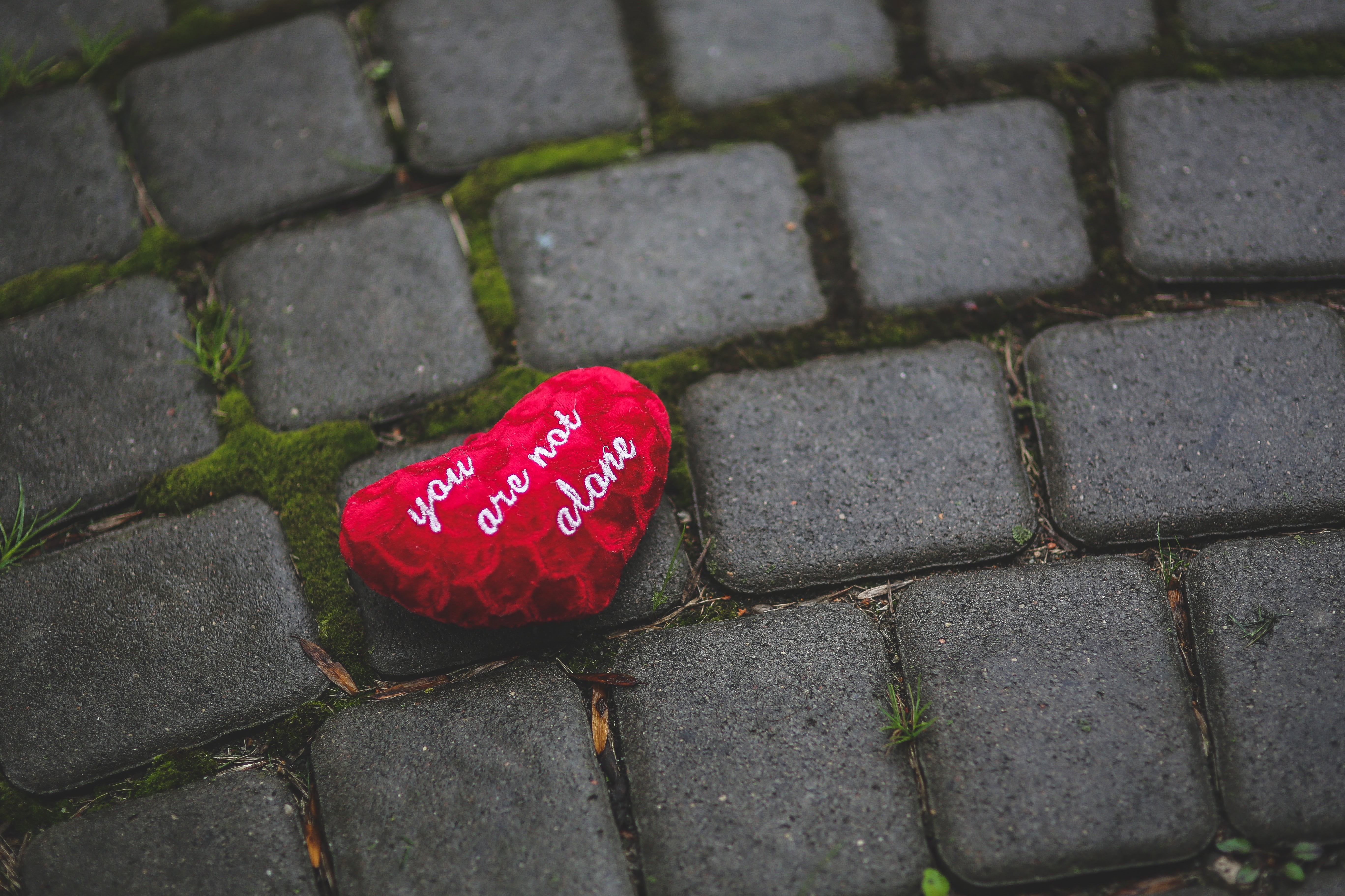 red, city, pillow, gray, pattern, tile, heart, high angle view, 5K, photography, inscription, design, stone, close-up, day, pavement, shape, paving stone, HD Wallpaper