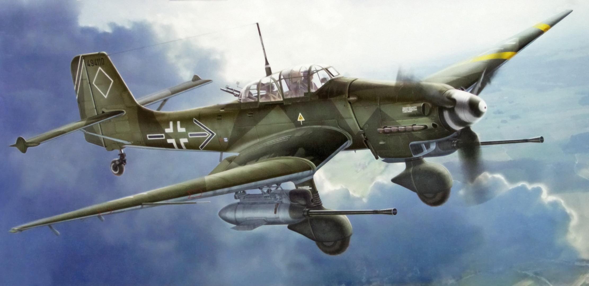 propeller Airplane, armed Forces, blue, government, military, bomber Plane, Junkers Ju 87 G-2 Stuka andquot;Rudelandquot;, flying, plane, on the move, HD Wallpaper