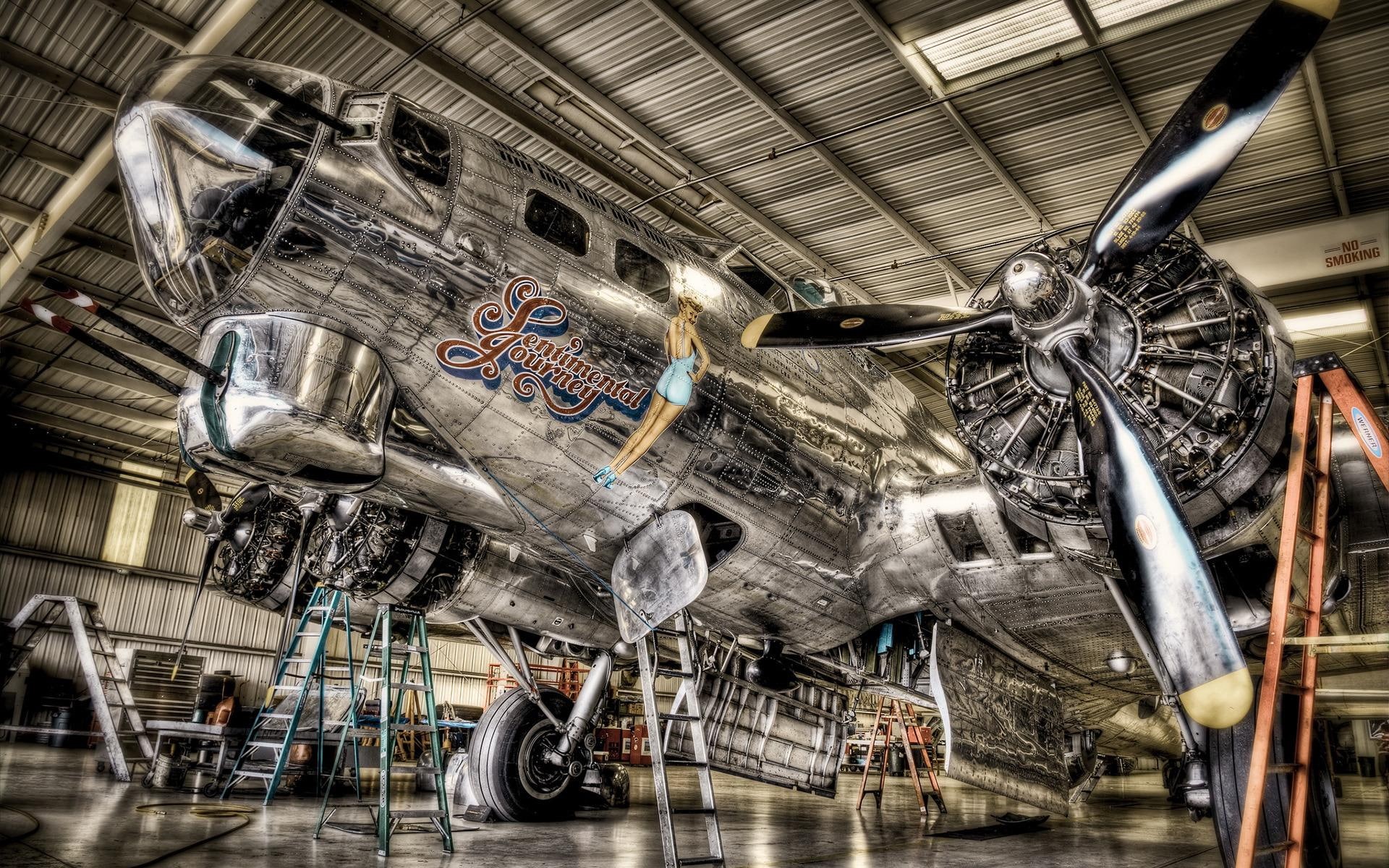 propeller, airplane, 1080P, digital art, grey, plane, engine, 1920x1200, vintage, HD Wallpaper