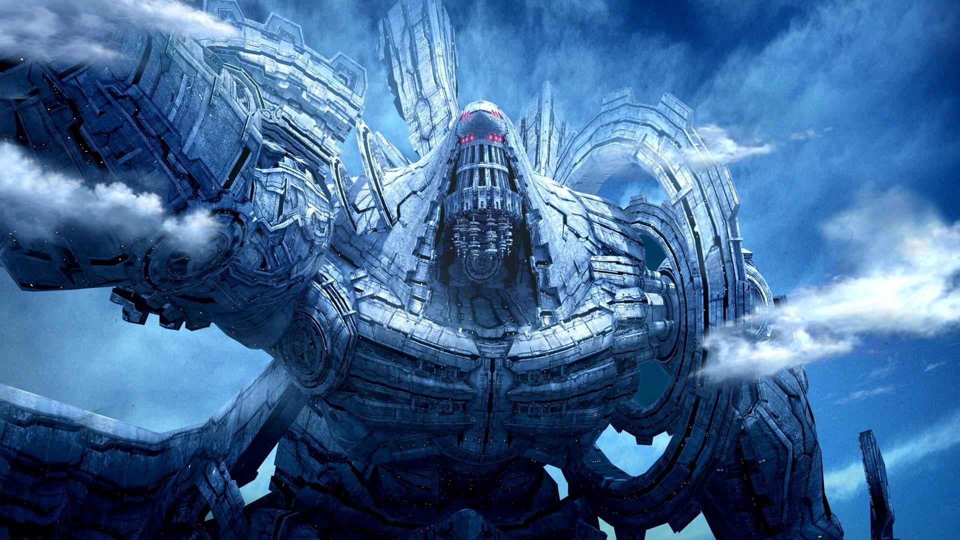 xenoblade, white, 1080P, mechonis, chronicles, blue, titan, games, robot, illustration, xenoblade chronicles, HD Wallpaper