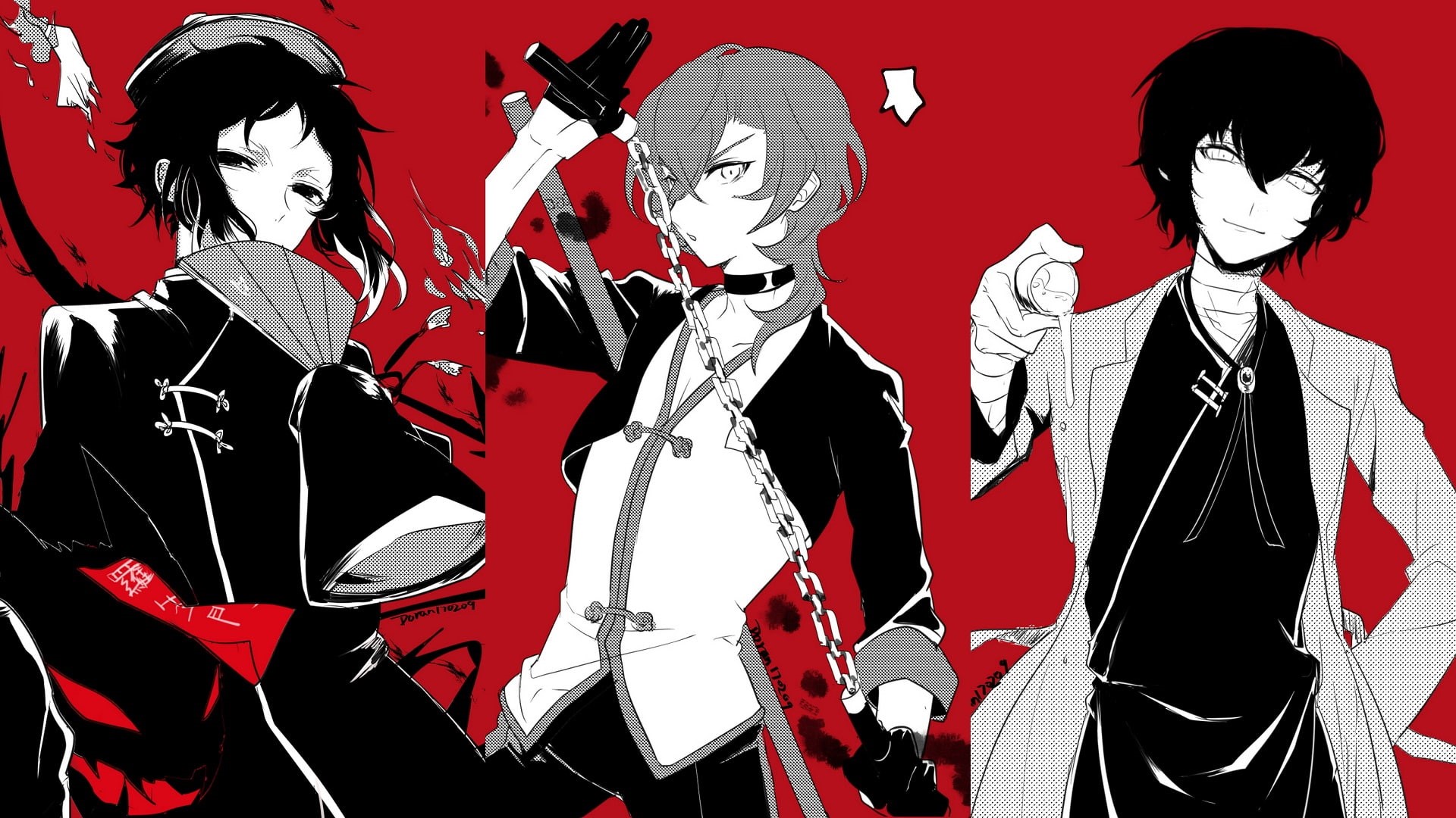 Ryūnosuke Akutagawa, 1080P, Anime, Osamu Dazai, Bungou Stray Dogs, Chuya Nakahara, HD Wallpaper