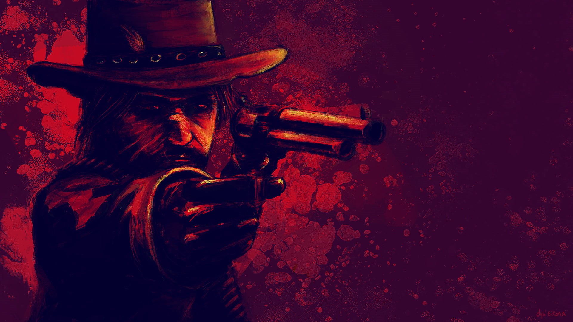gun, clothing, security, night, side view, drawing, protection, hat, red, Red Dead Redemption 2, brass, safety, digital art, John Marston, video games, HD Wallpaper