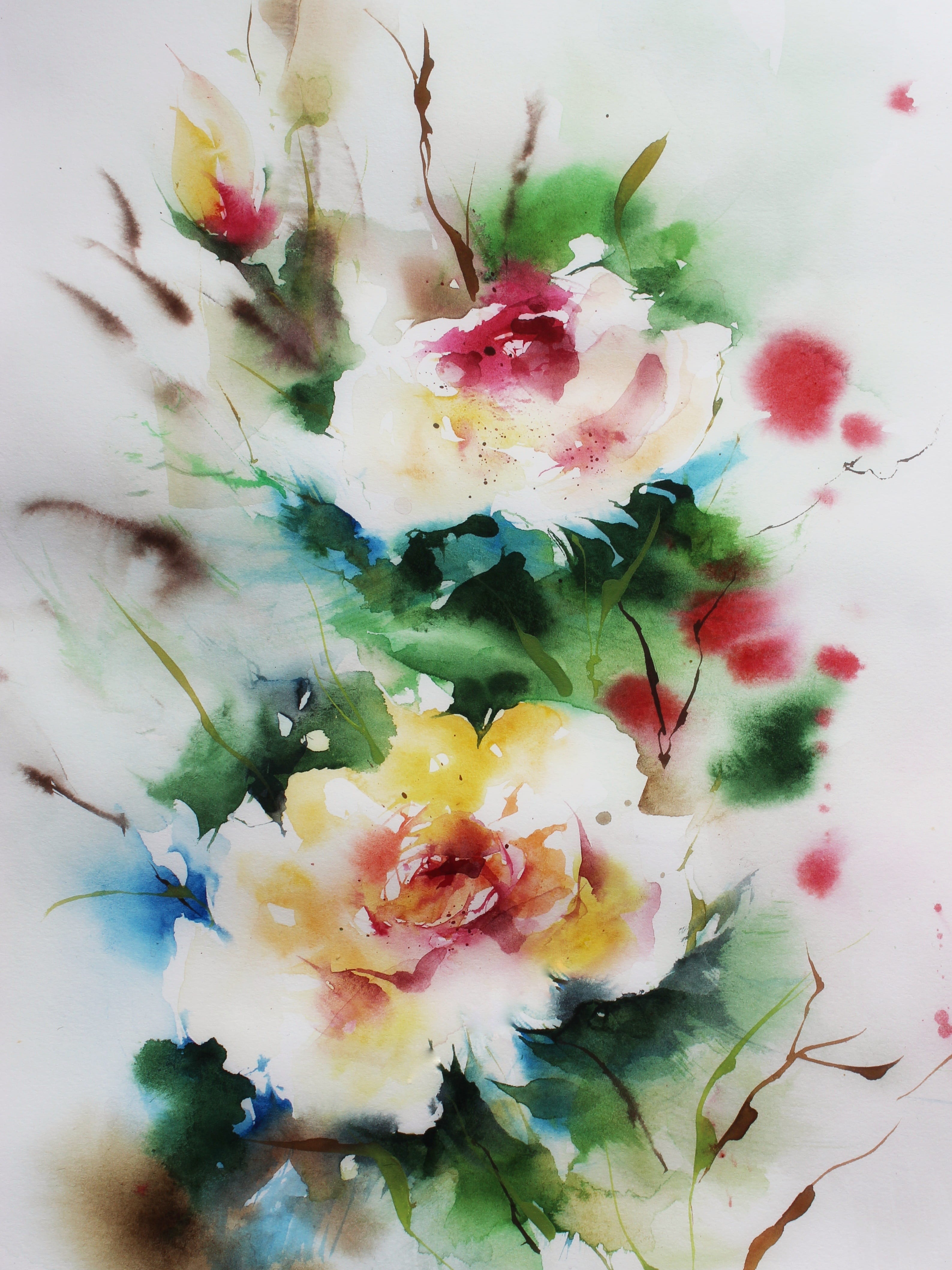freshness, indoors, ready-to-eat, no people, food and drink, greeting card, flowering plant, slightly, flowers, map, farbkleckse, high angle view, watercolor, Phone HD Wallpaper