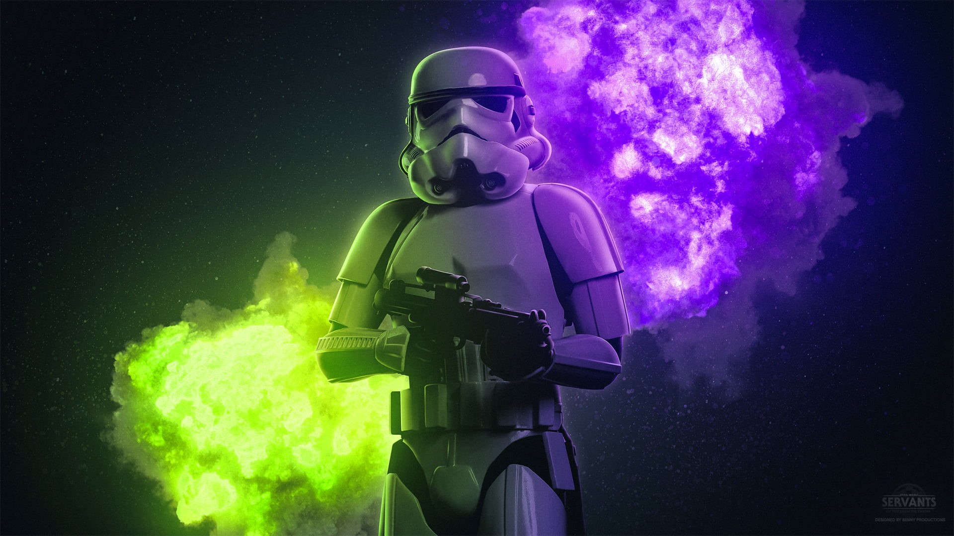 black background, Benjamin van Valen, 1080P, Photoshop, helmet, Star Wars, men, blaster, Imperial Stormtrooper, explosion, armor, HD Wallpaper
