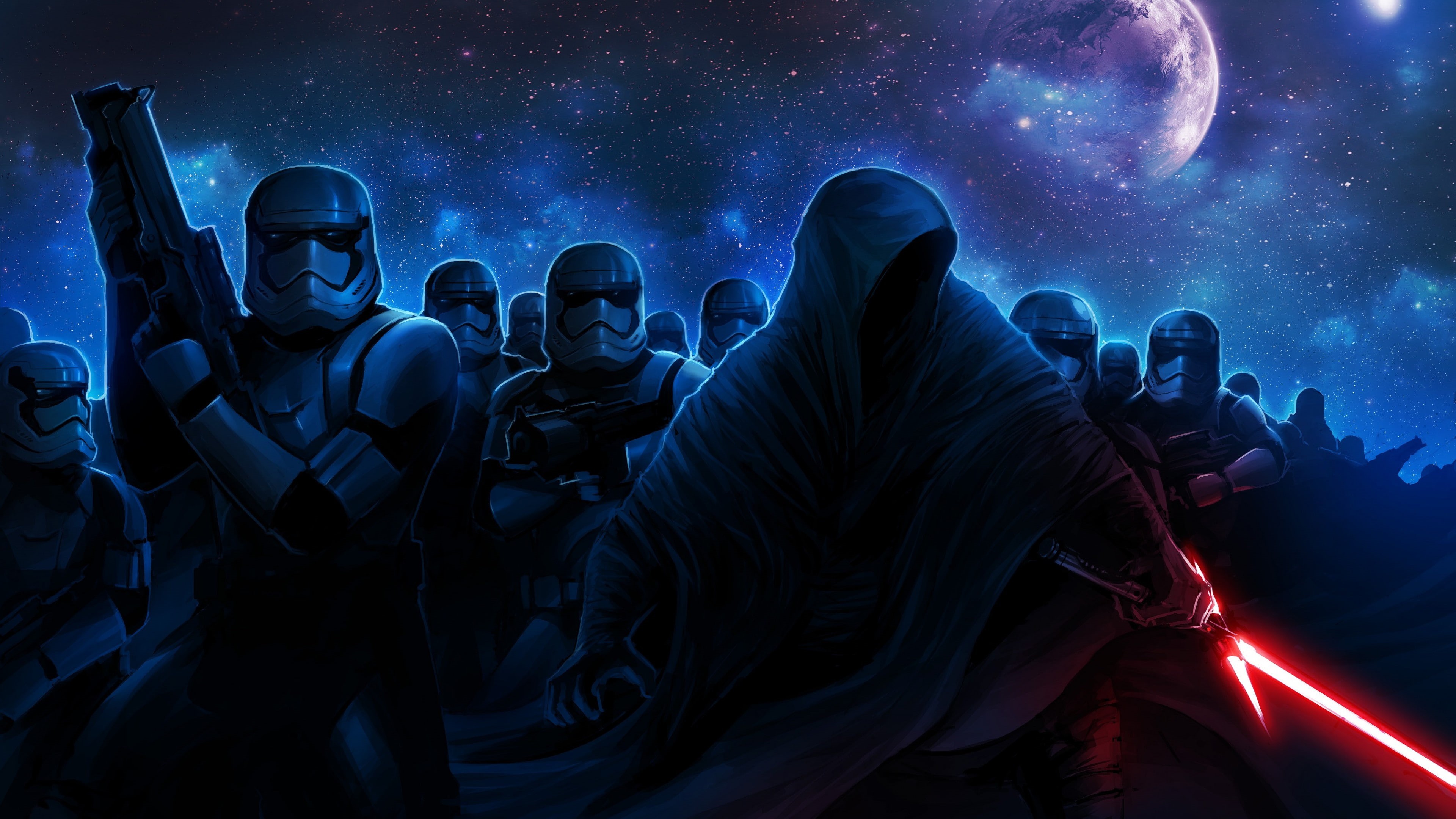 force, sith, sky, jedi, episode, Star Wars: The Force Awakens, planet, movie, film, lightsaber, stars, art, 4K, Star Wars 7, imperial stormtroopers, HD Wallpaper
