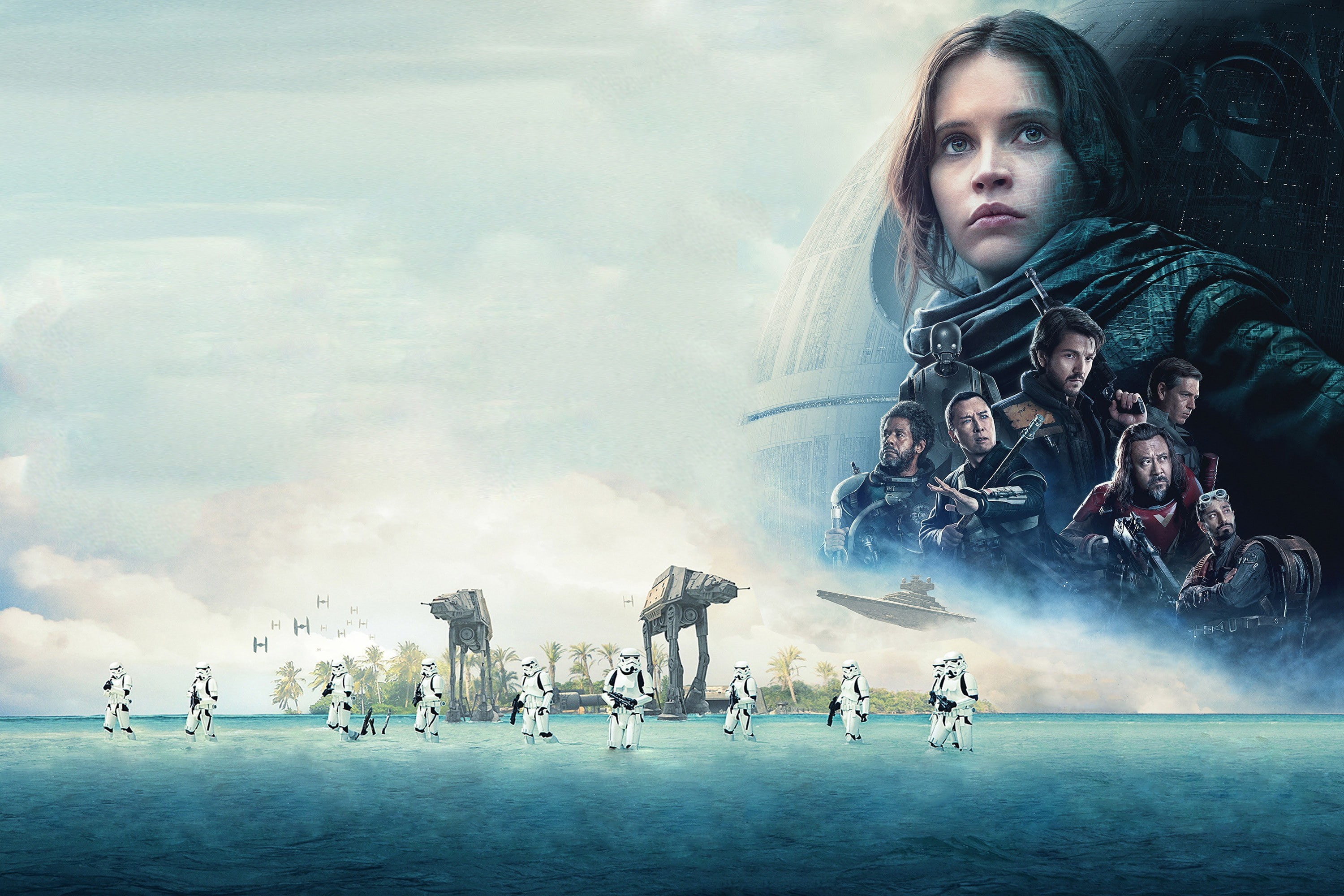Star Wars, imperial cruiser, Darth Vader, Stormtrooper, sea, samurai, Mads Mikkelsen, official, Chirrut Imwe, the Death Star, sith lord, Rogue One: A Star Wars Story, HD Wallpaper