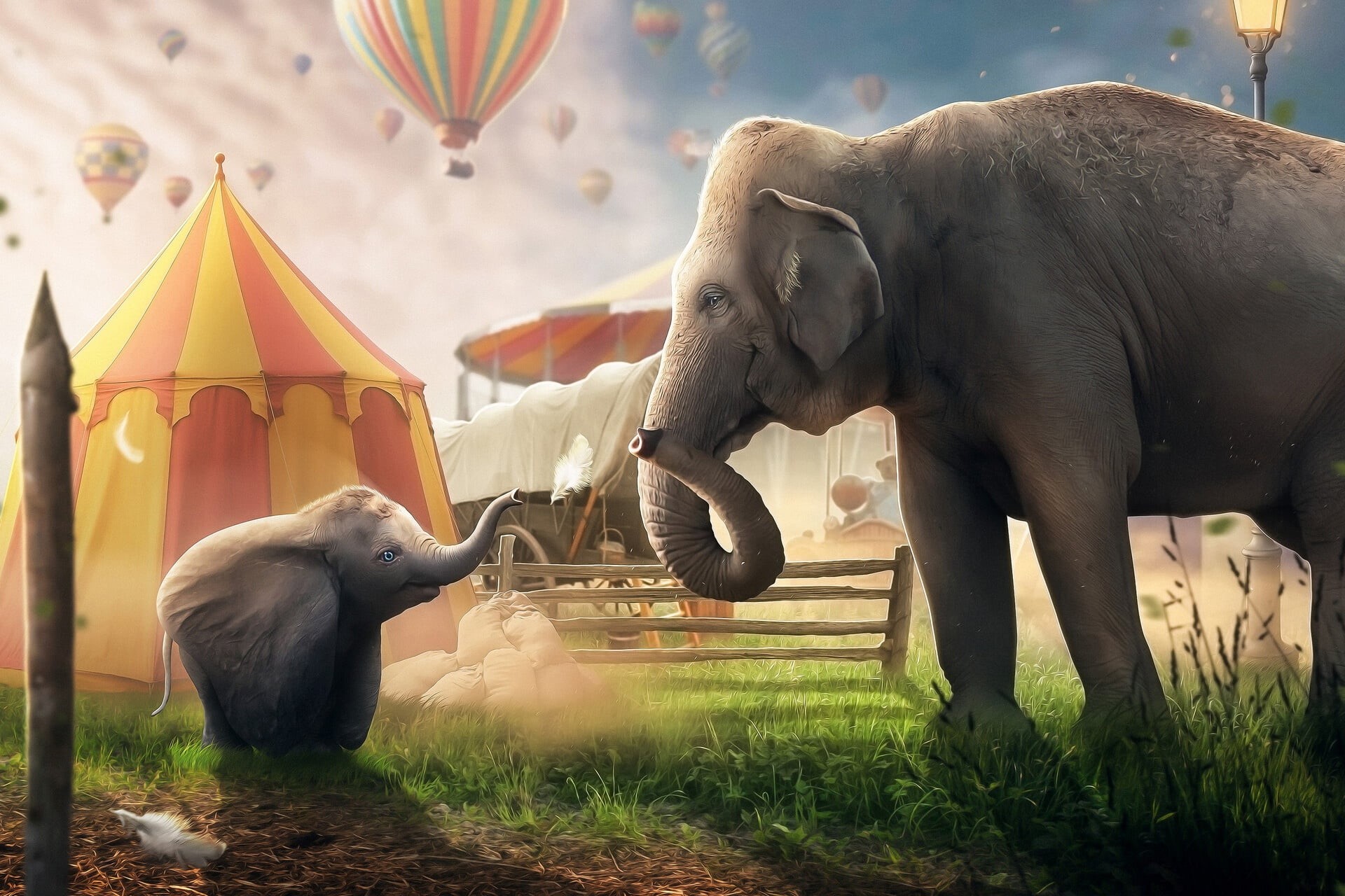 Fantasy, Hosne Qanadelo, Elephant, Tent, Balloon, 1080P, Movie, Circus, The film, Disney, Dumbo, by Hosne Qanadelo, HD Wallpaper
