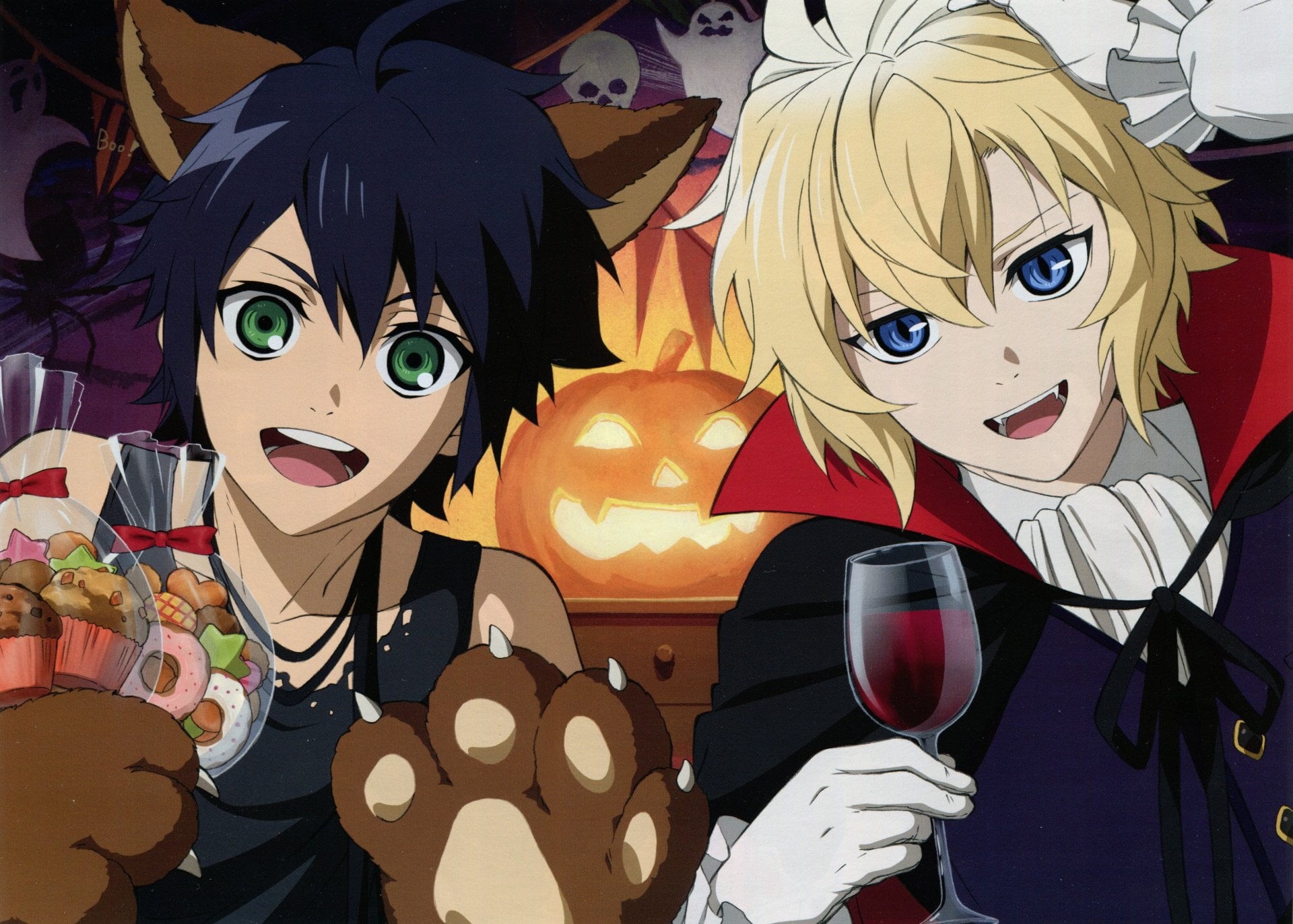 Mikaela Hyakuya, 1080P, Yūichirō Hyakuya, Seraph of the End, close-up, festival, mask - disguise, outdoors, human body part, celebration, creativity, Halloween, HD Wallpaper