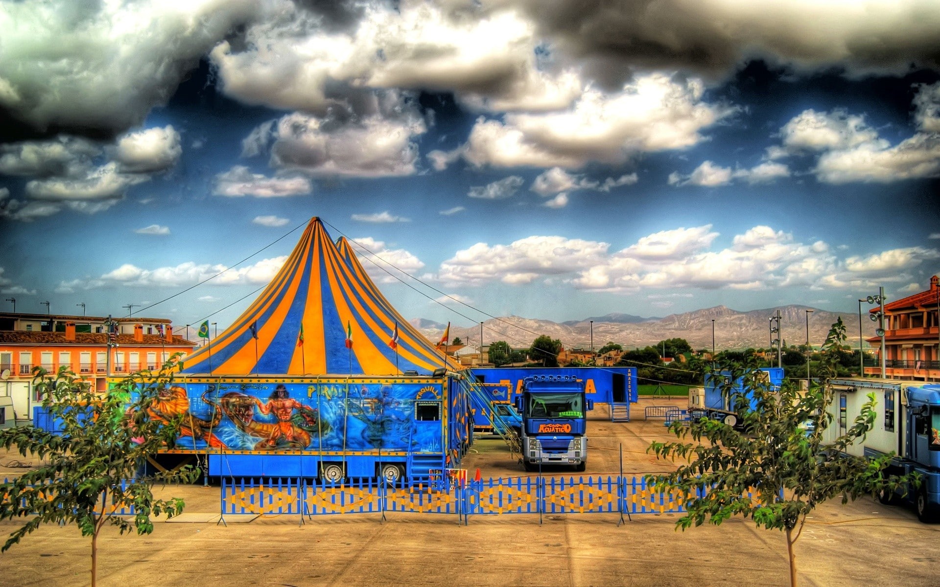 clouds, HDR, 1080P, mountains, circus, HD Wallpaper
