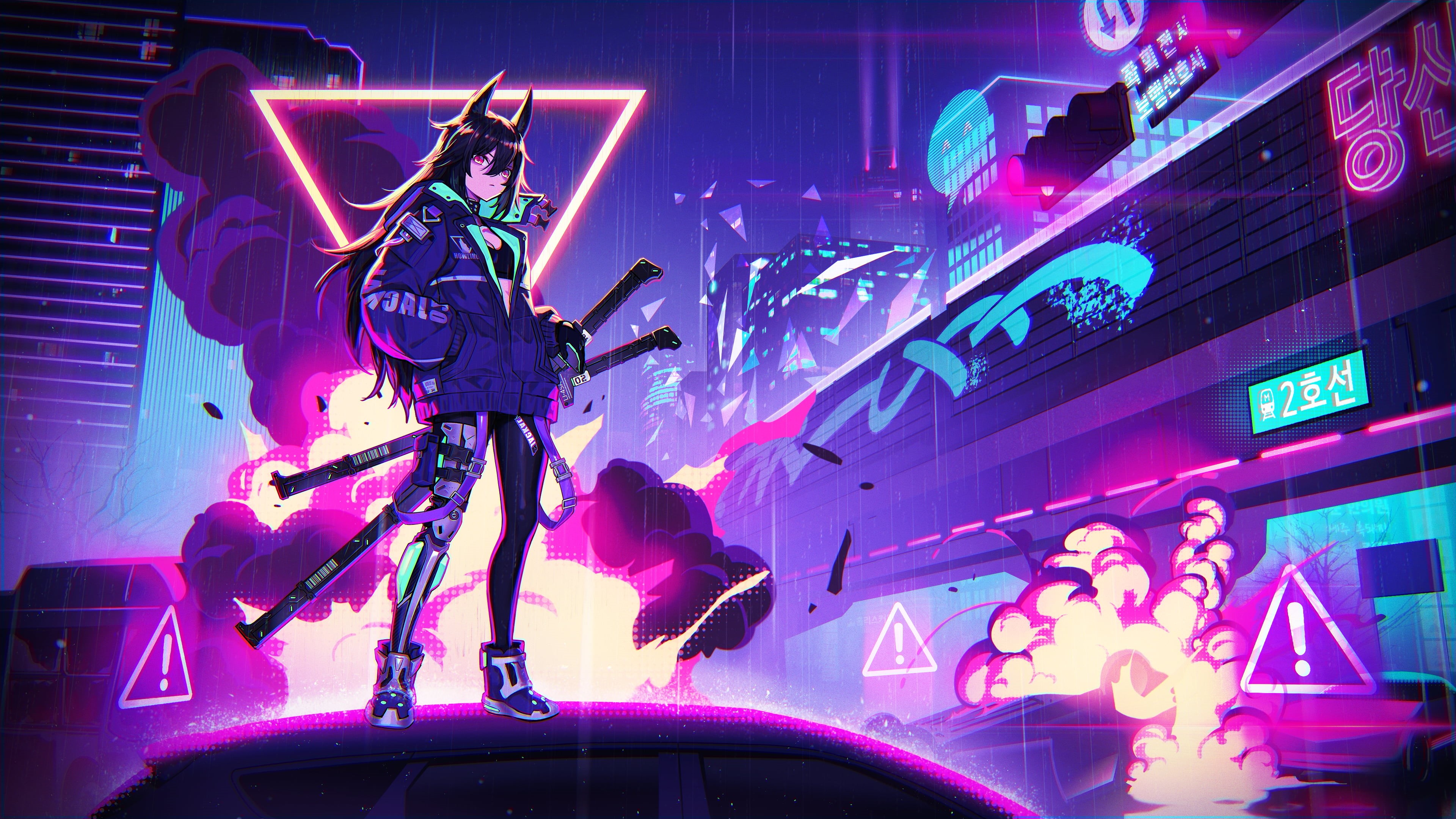 anime girls, 4K, cyberpunk, anime, HD Wallpaper