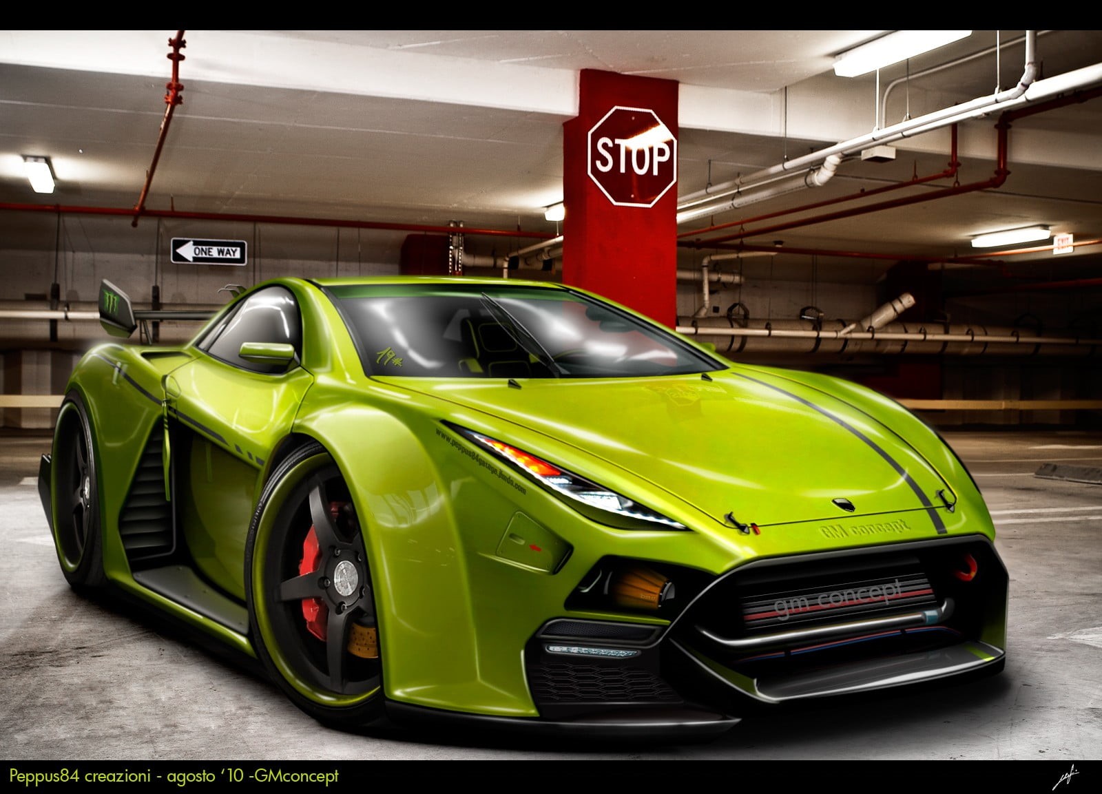 transportation, land vehicle, supercar, parking garage, sports car, screenshot, motor vehicle, indoors, lighting equipment, text, yellow, number, architectural column, HD Wallpaper
