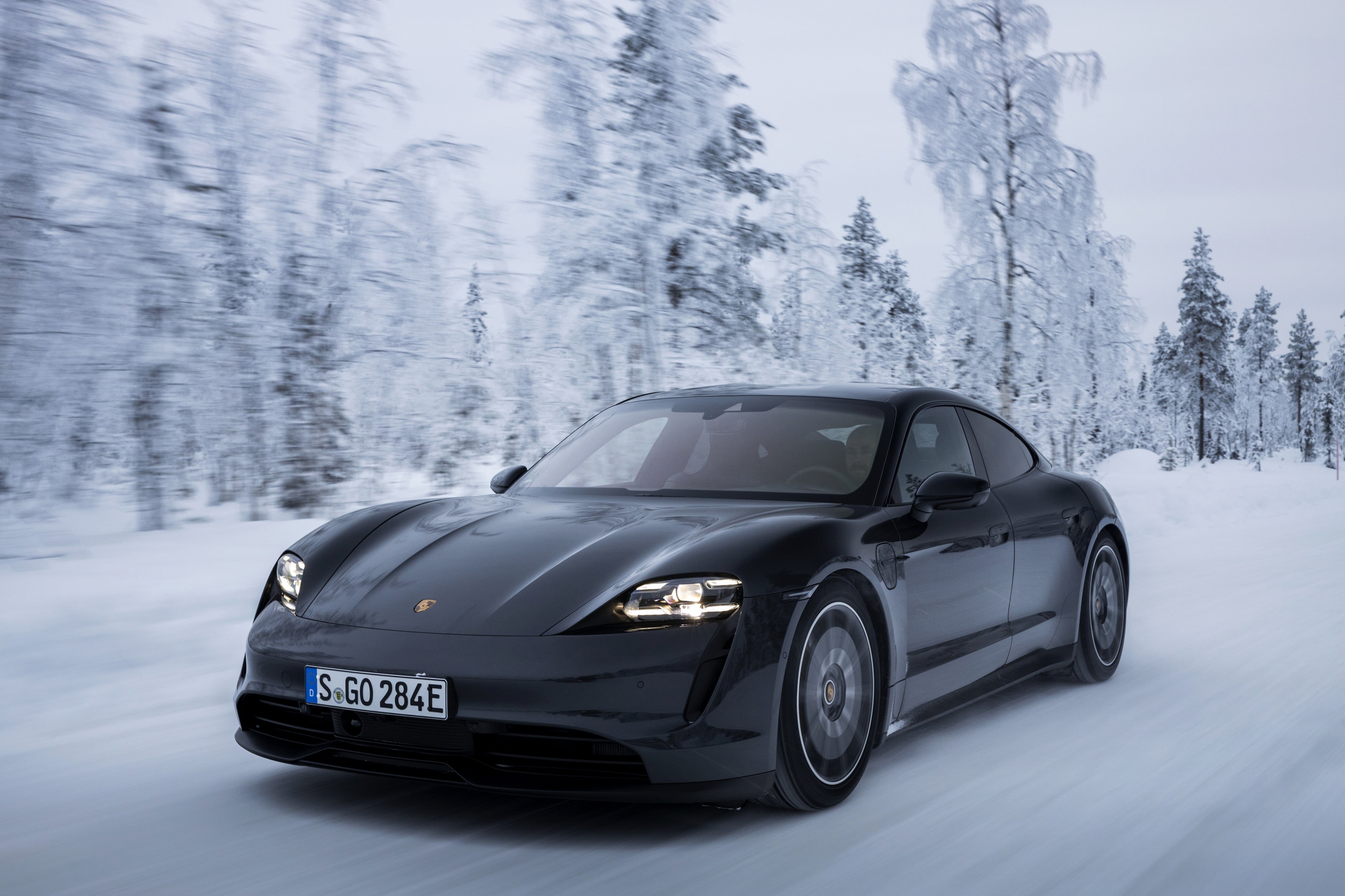 Car, Vehicle, Porsche, Winter, Snow, Porsche Taycan 4S, Sport Car, 4K, Black Car, HD Wallpaper