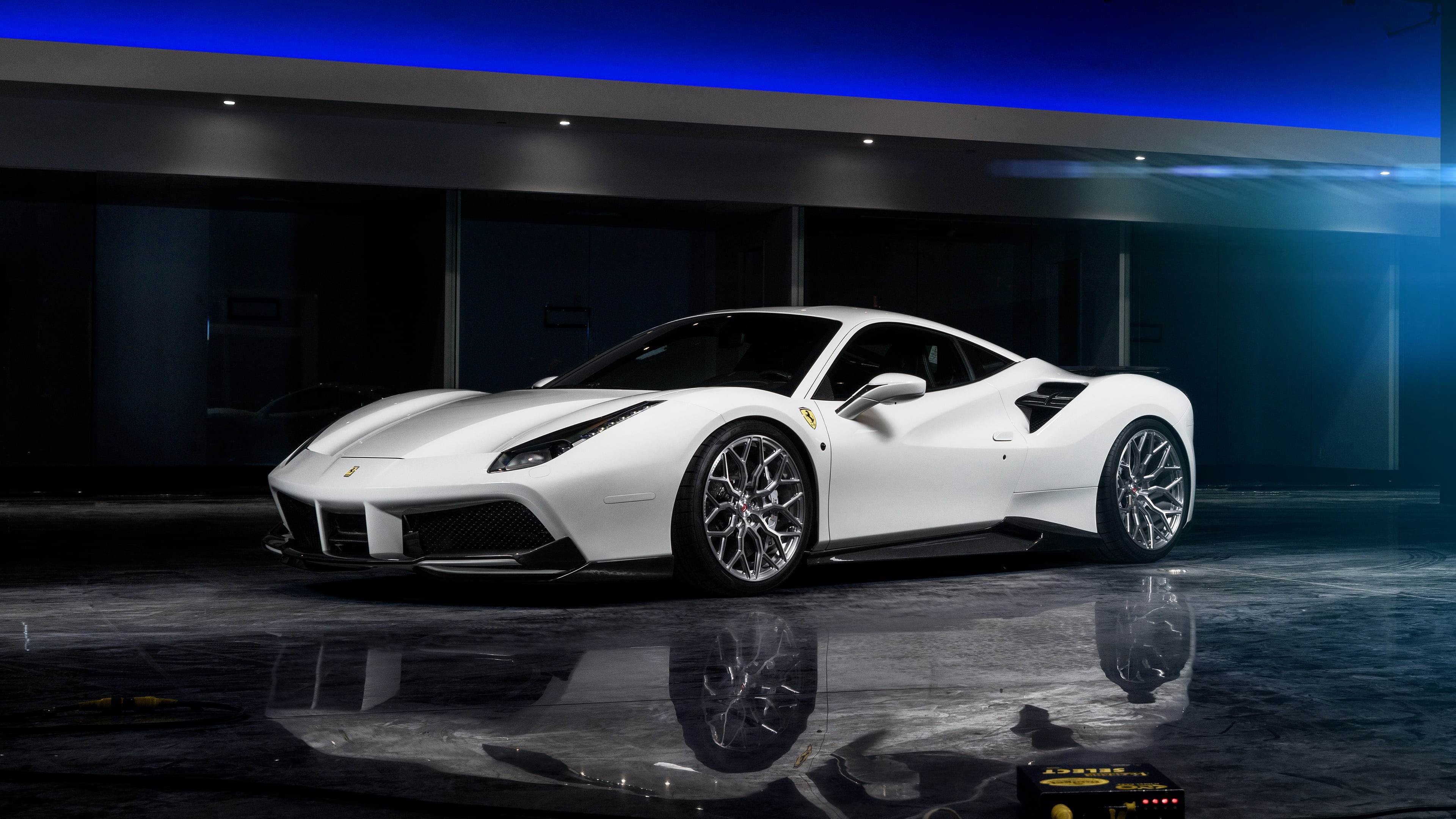 shiny, ferrari 488, racecar, vehicle, wealth, supercar, auto show, performance car, reflection, parking lot, 4K, luxury, mode of transportation, parking garage, HD Wallpaper