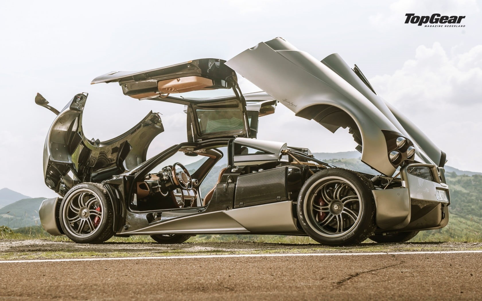 road, silver, cloud - sky, travel, outdoors, vehicle, sports, car, mode of transportation, retro styled, Pagani Huayra, coupe, damaged, stationary, Pagani, HD Wallpaper