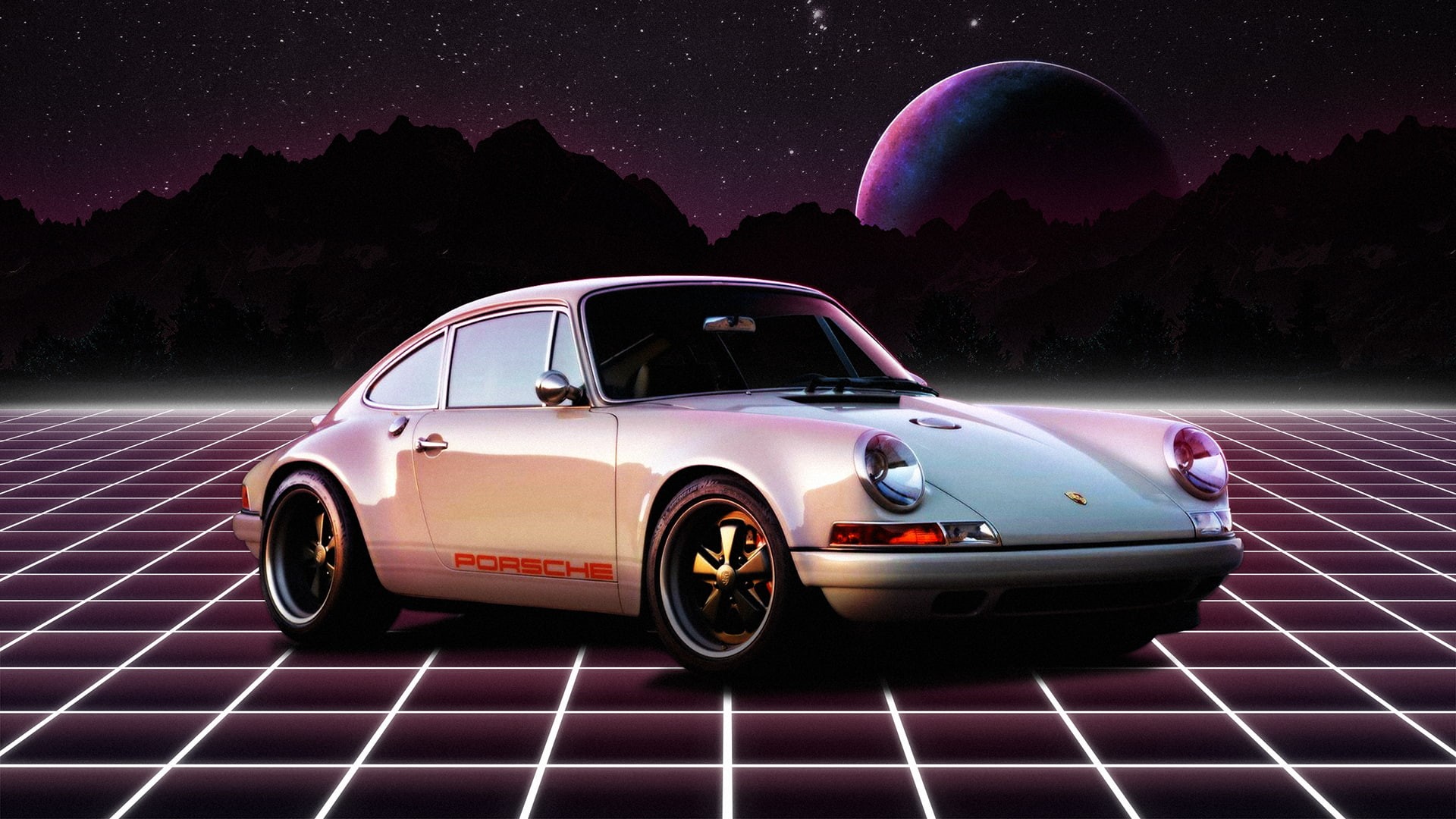 Porsche, car, Retro style, 1080P, synthwave, 1980s, Porsche 911 RSR, German cars, HD Wallpaper