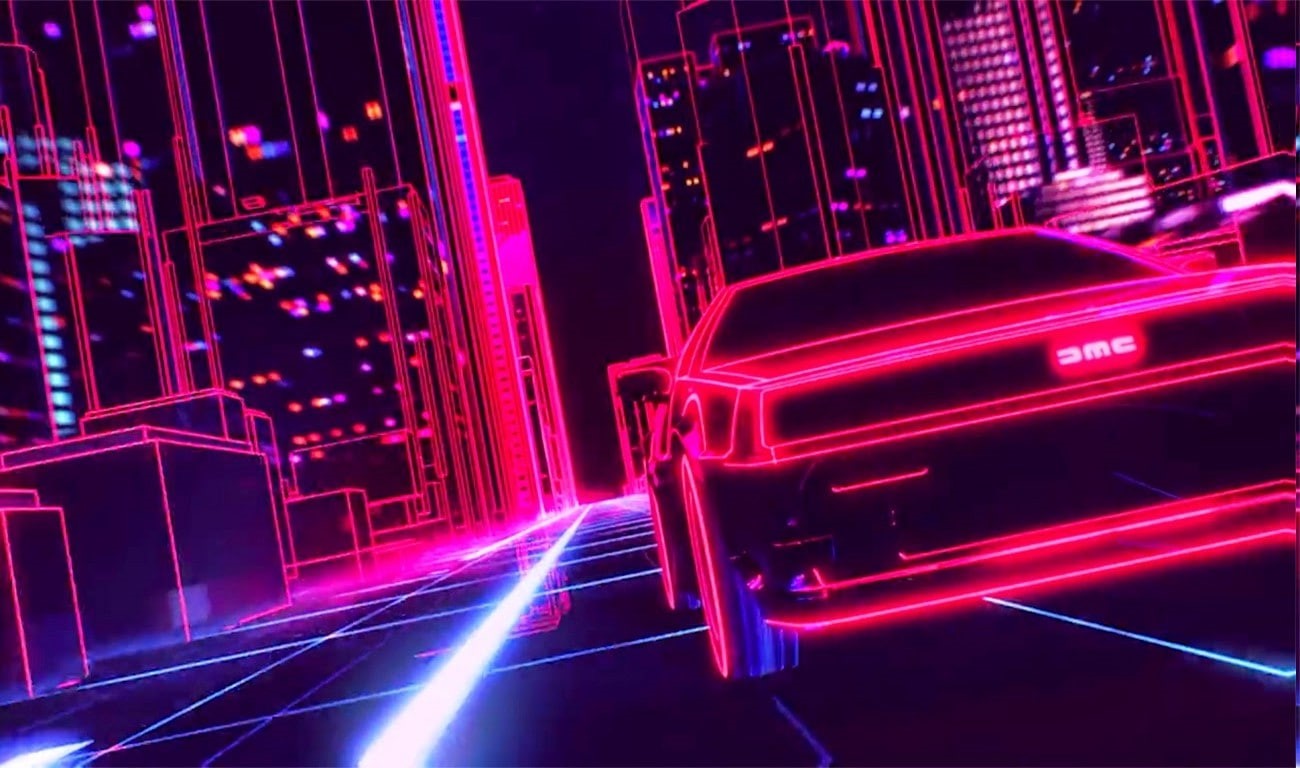 retro Games, DeLorean, New Retro Wave, 1980s, car, synthwave, 720P, neon, HD Wallpaper