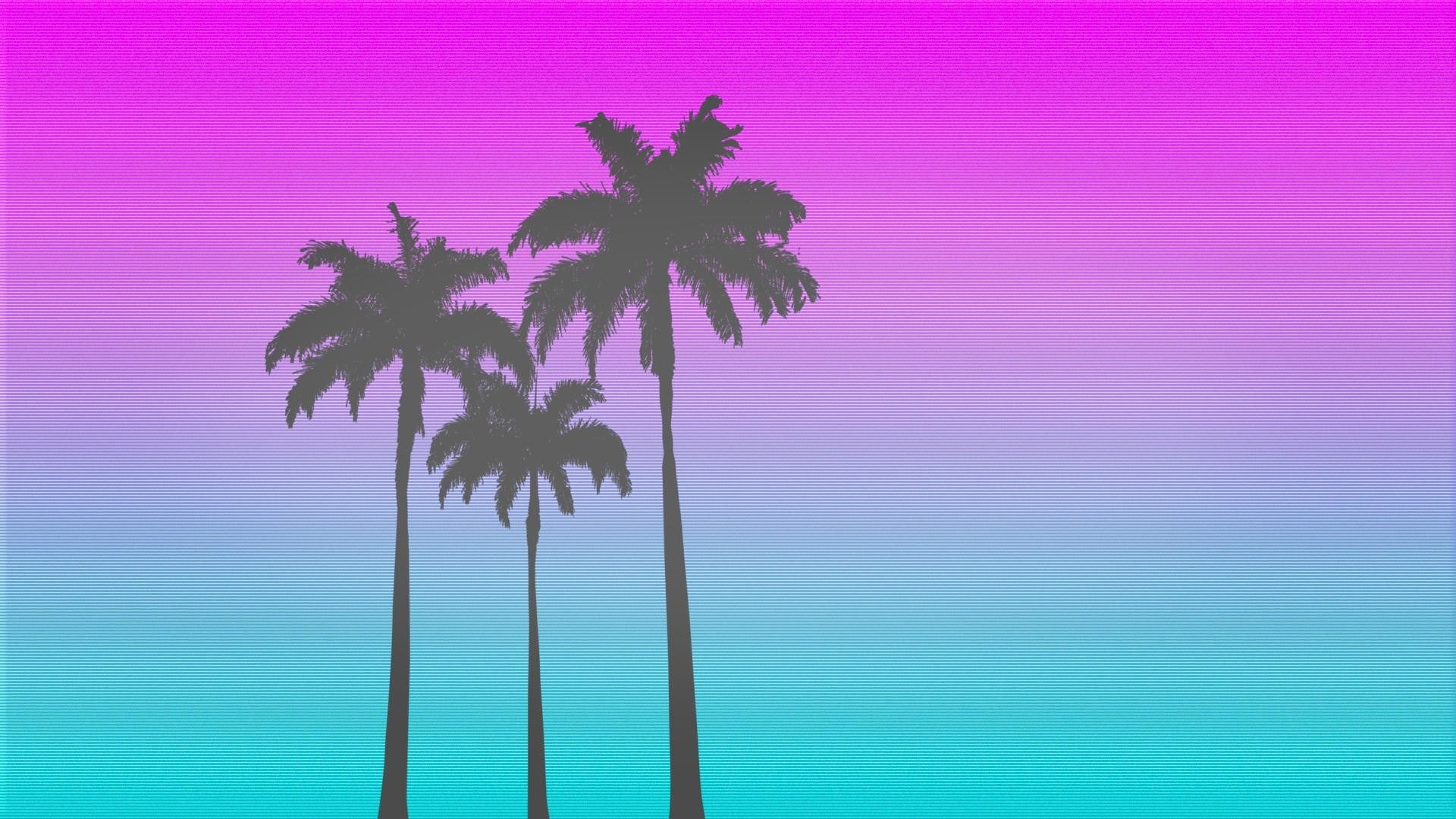 1980s, 1080P, Retro style, palm trees, HD Wallpaper