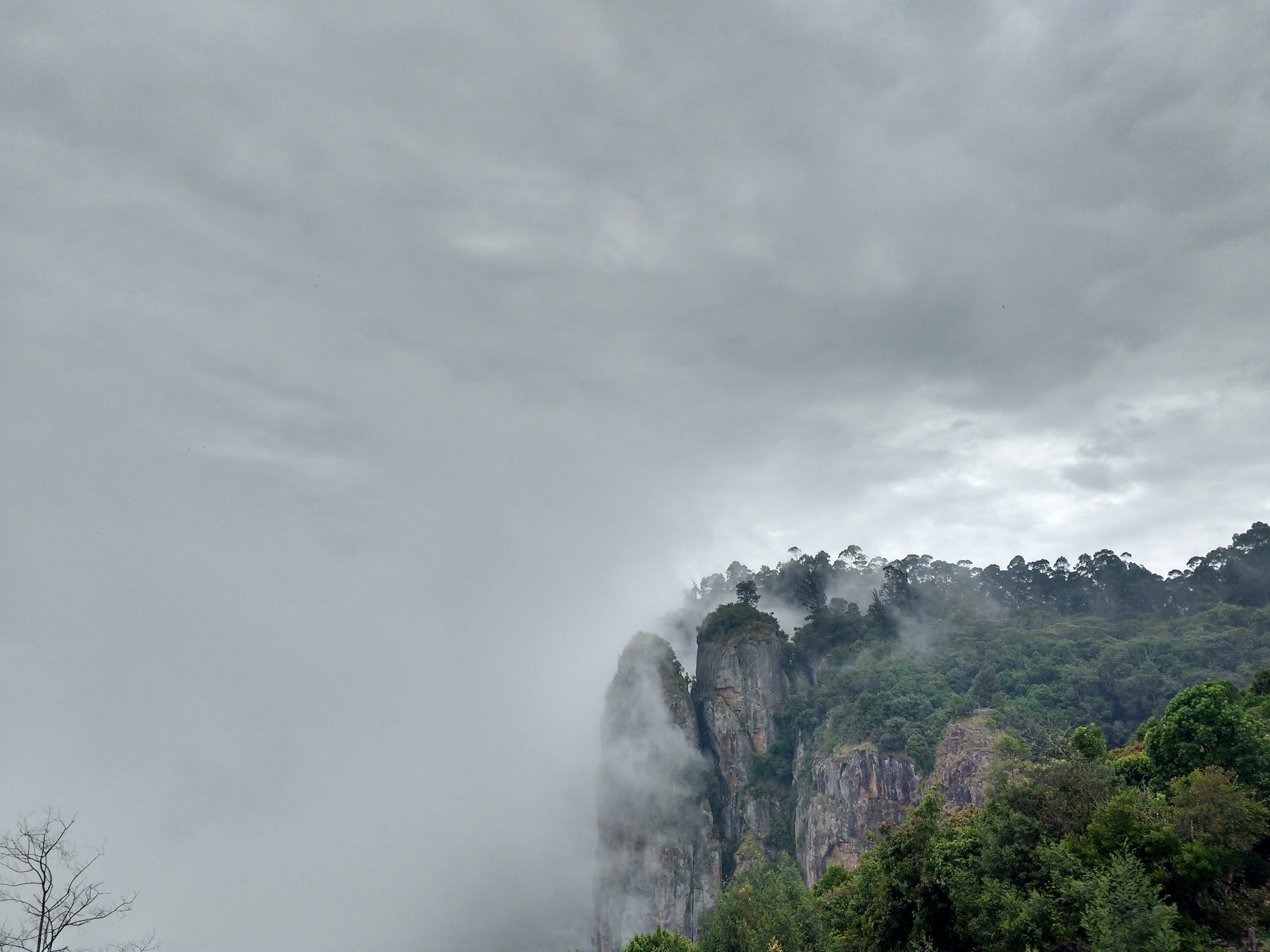 tranquil scene, land, cloud - sky, landscape, rock pillars, tree, tranquility, mountain, outdoors, nature, no people, non-urban scene, fog, 4K, kodaikanal, HD Wallpaper