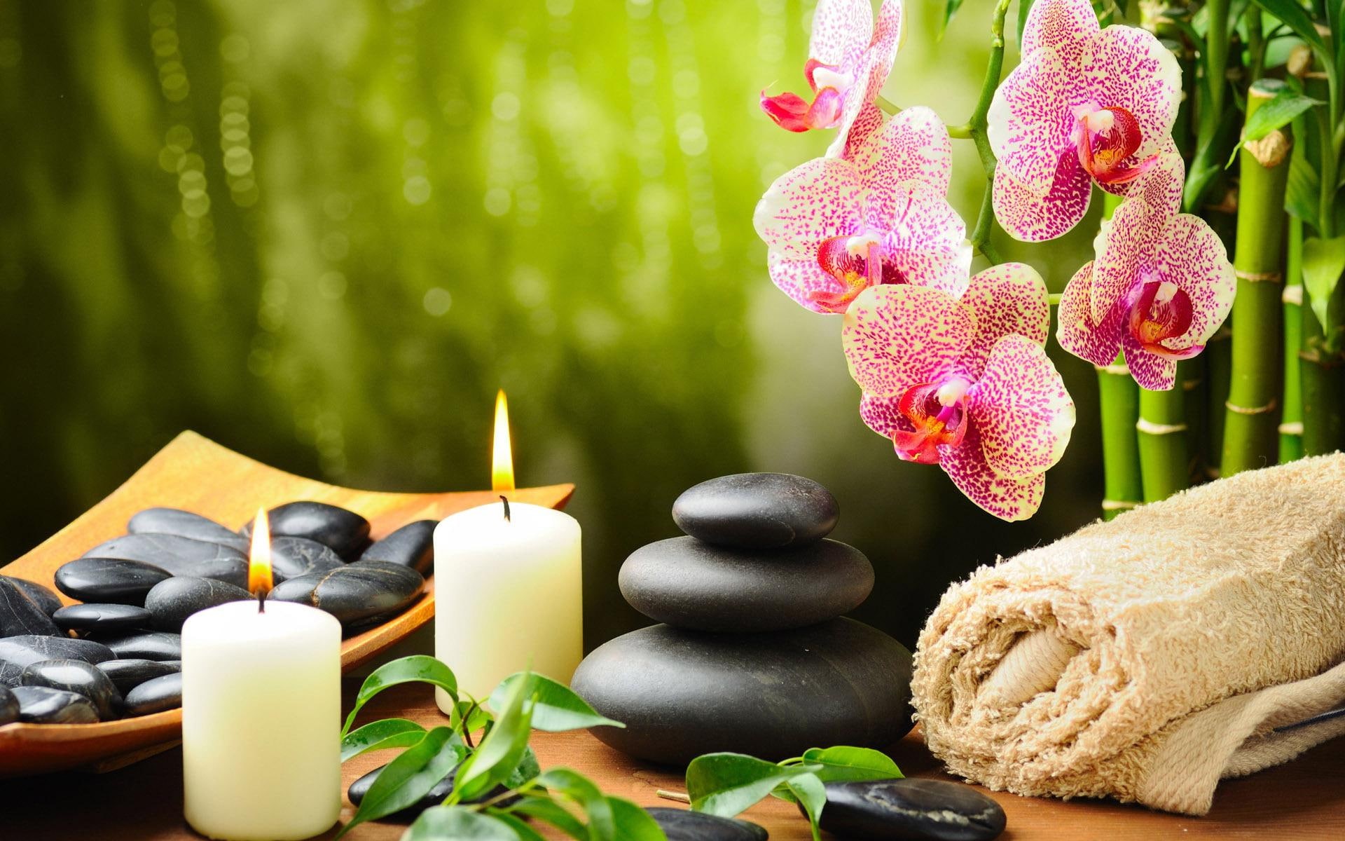 white, purple, 1080P, moth, pillar, spa, orchid, towel, decor, bamboo, 1920x1200, photography, candle, HD Wallpaper