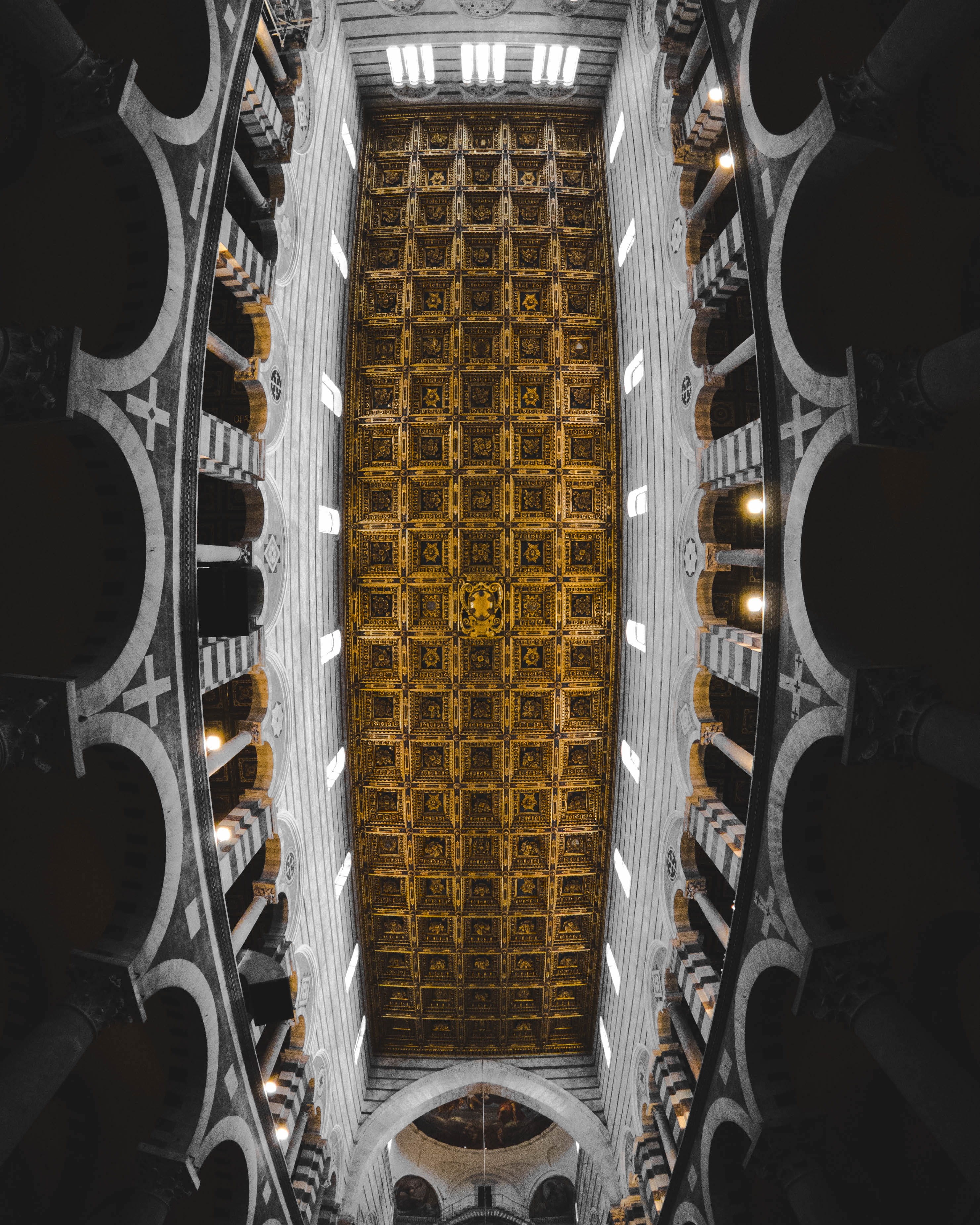italy, architectural feature, angle, brown, lighting equipment, cathedral, corridor, pillar, travel destinations, steel, architecture, luxury, stone, silver colored, Phone HD Wallpaper