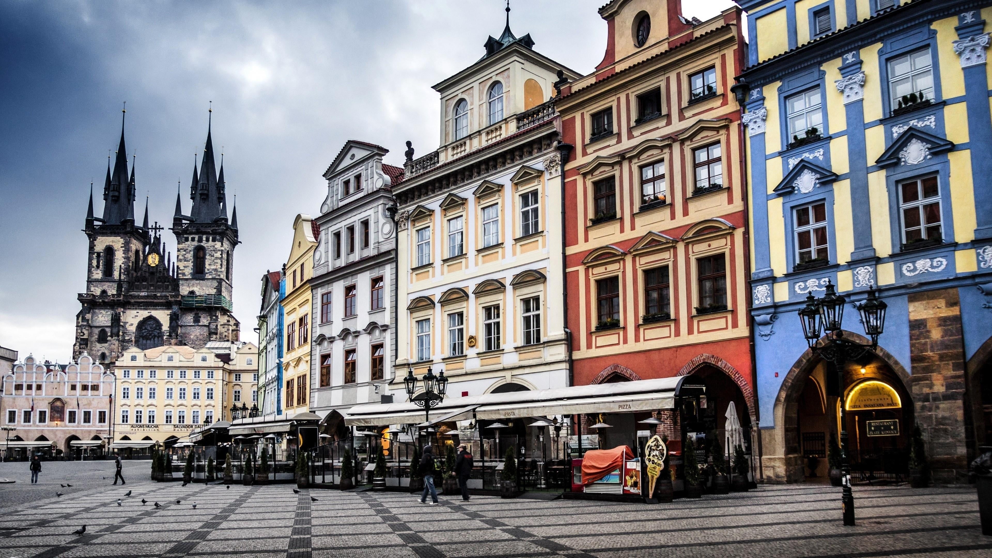 group of people, travel destinations, prague, street, transportation, building exterior, window, evening, built structure, europe, day, nature, church, HD Wallpaper