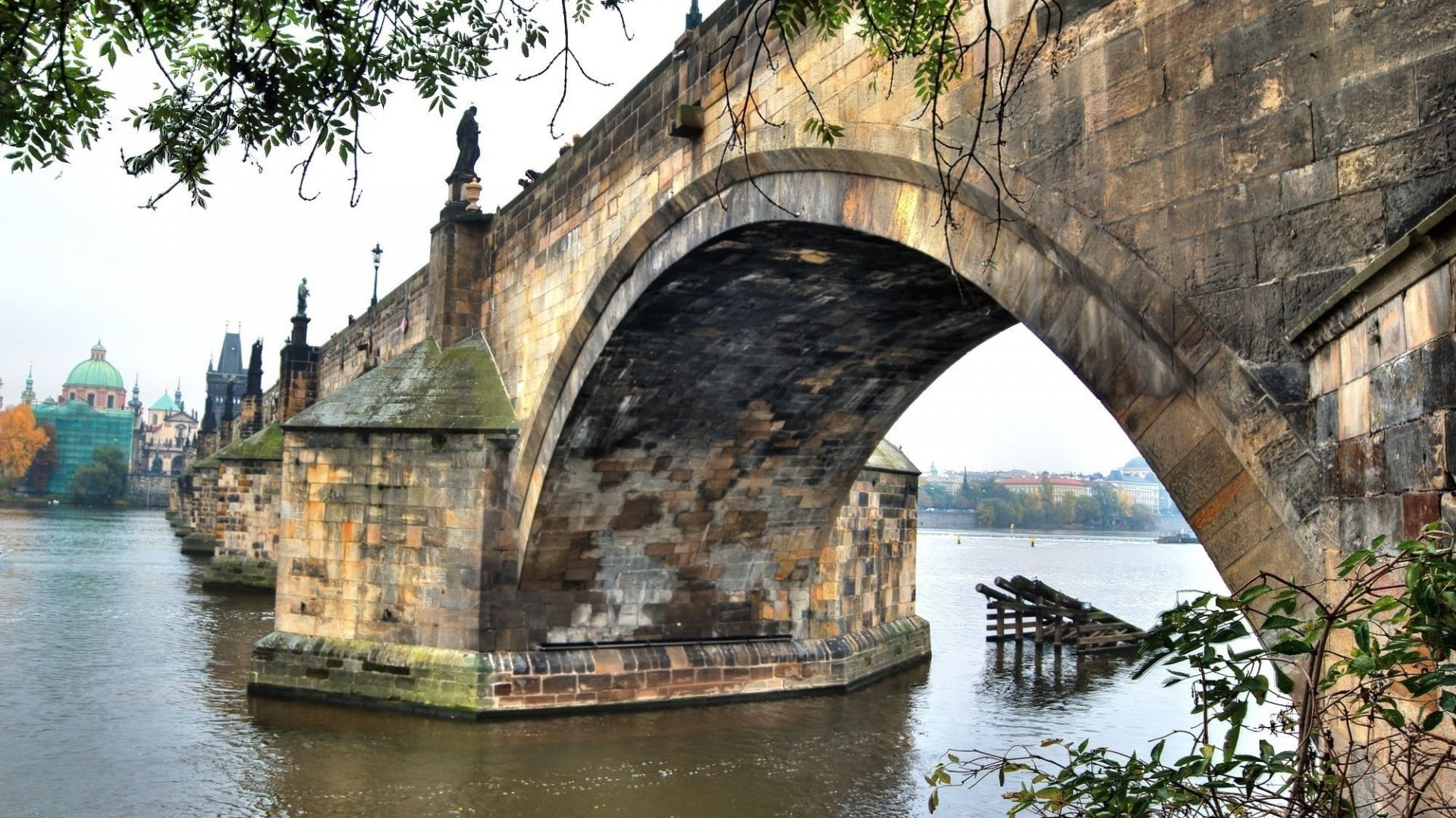 bridge, day, trees, Prague, sculpture, water, transportation, connection, statue, arch, bridge - man made structure, travel, outdoors, sky, built structure, HD Wallpaper