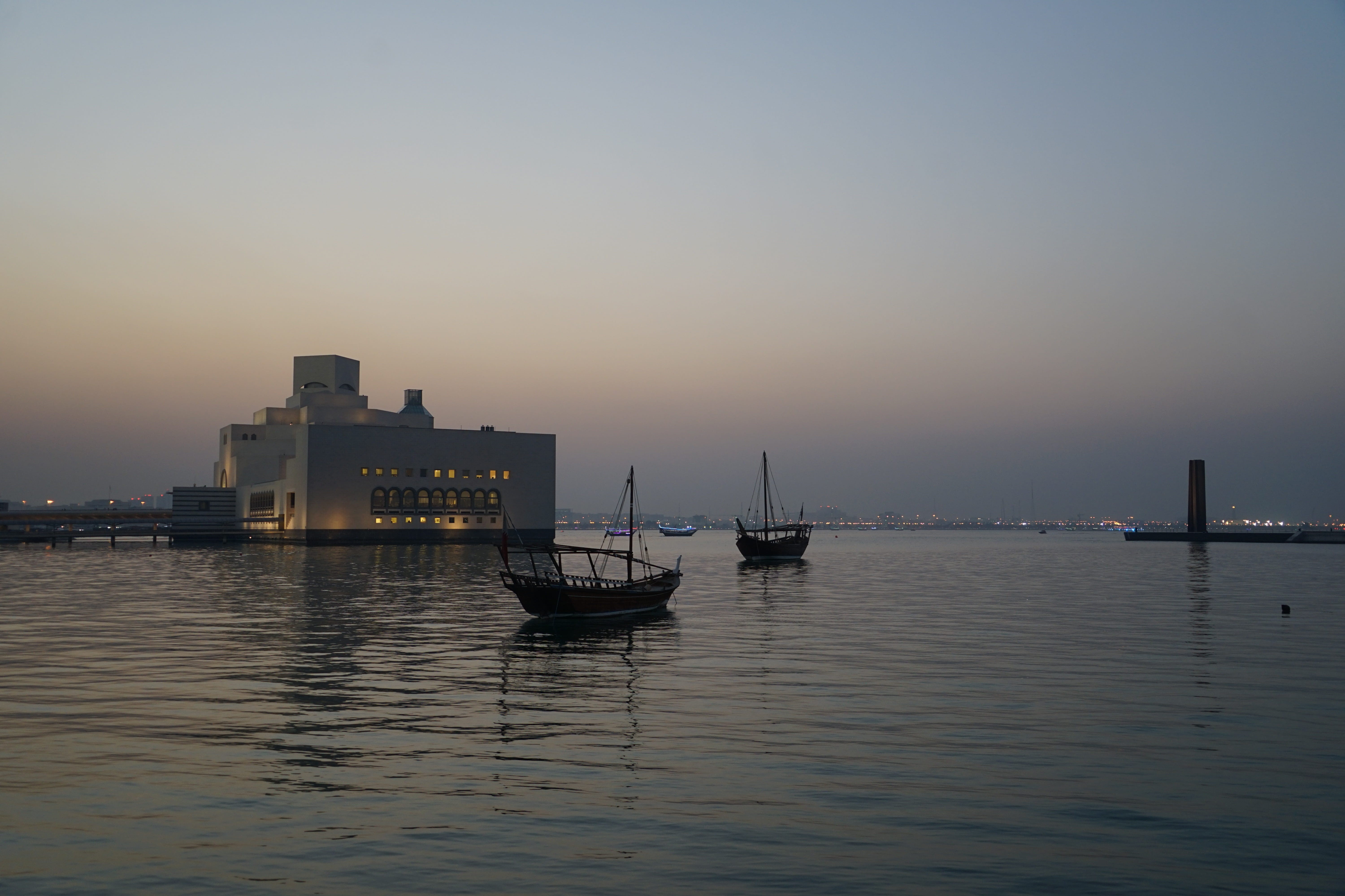 waterfront, sunset, no people, built structure, museum, water, building, city, scenics - nature, islamic, mode of transportation, passenger craft, dusk, HD Wallpaper