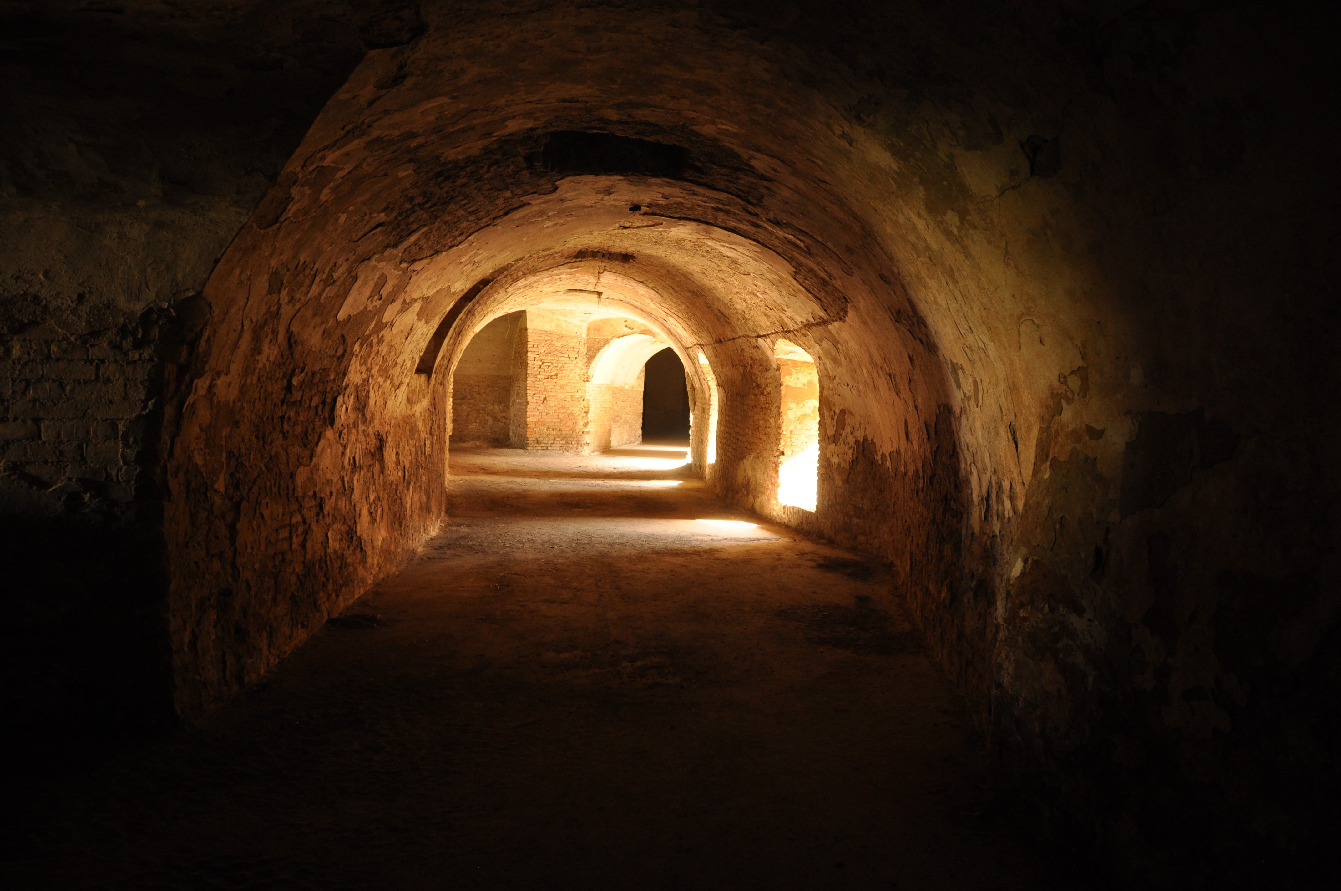 shadow, interior, 4K, wall, sunlight, abandoned, hallway, tunnel, monastery, bricks, Slovakia, architecture, arch, HD Wallpaper