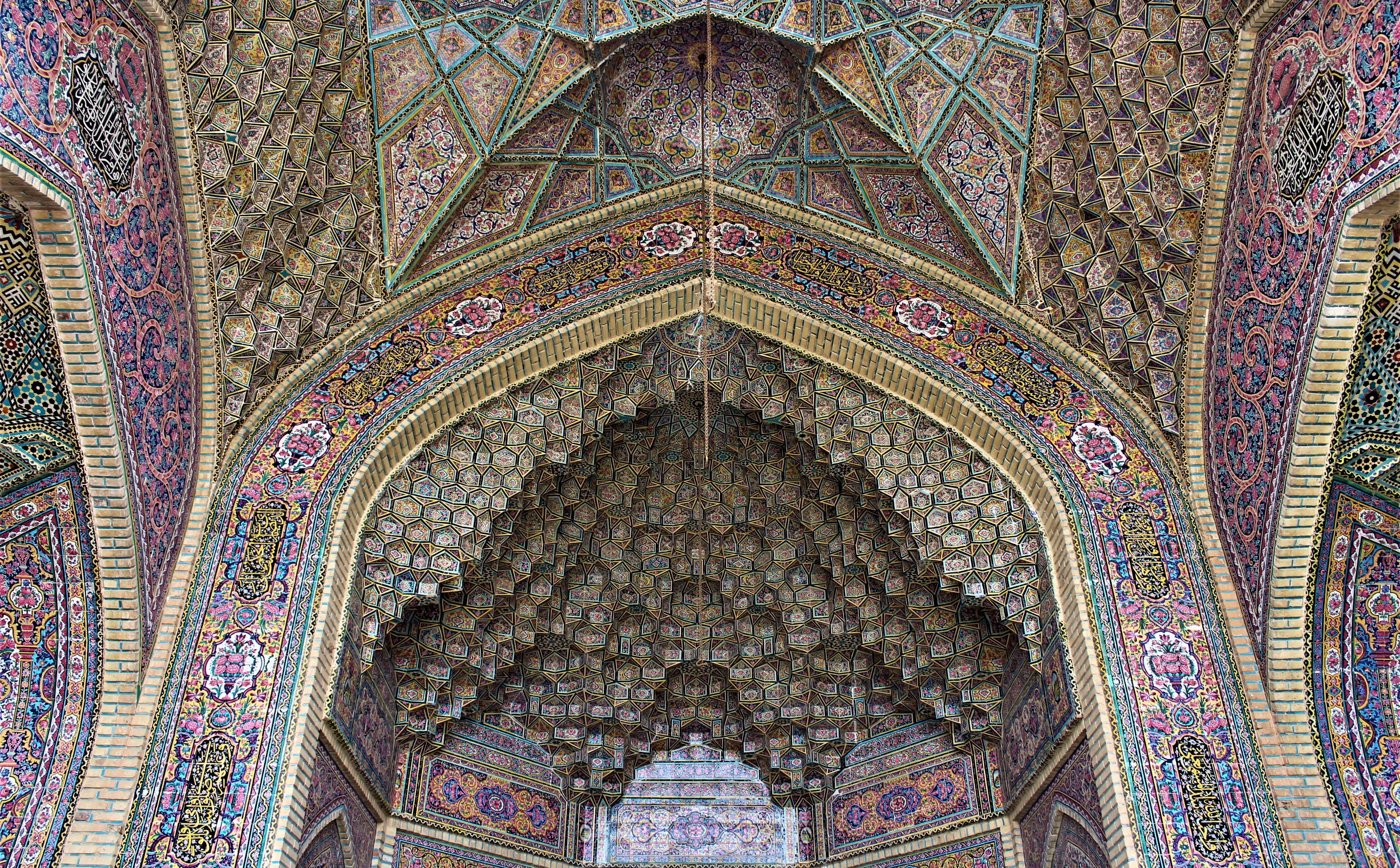 nasiralmulk, building exterior, floral pattern, mulk, travel destinations, 5K, vaultceiling, mosque, iran, built structure, no people, full frame, nasir, HD Wallpaper