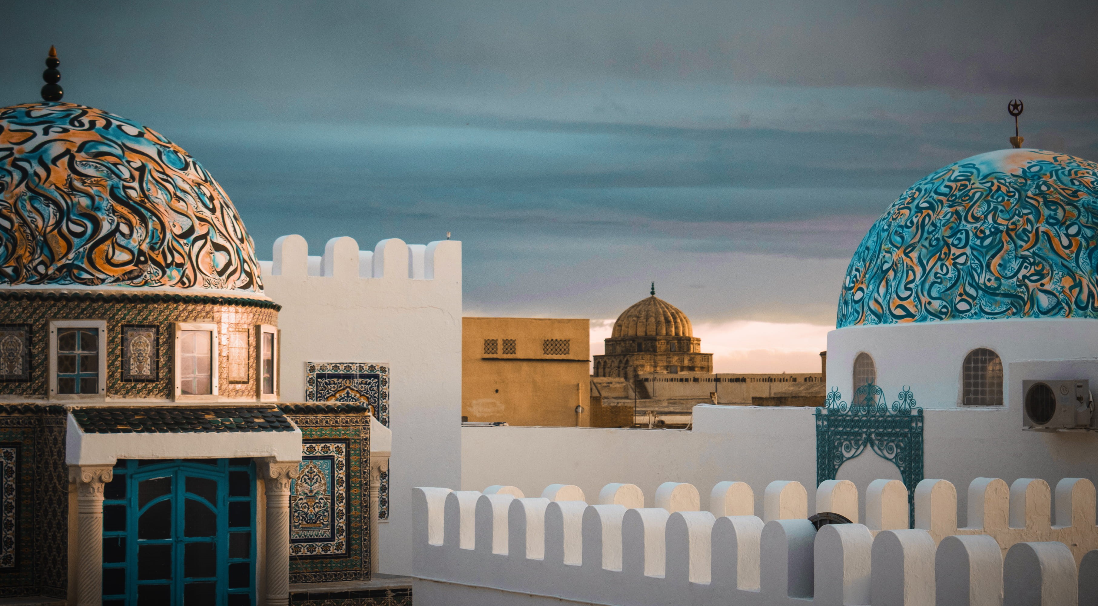 art, clouds, no people, metropolis, spirituality, tunisia, nature, 2K, built structure, town, building, travel, kairouan, city, tower, spire, sky, building exterior, HD Wallpaper