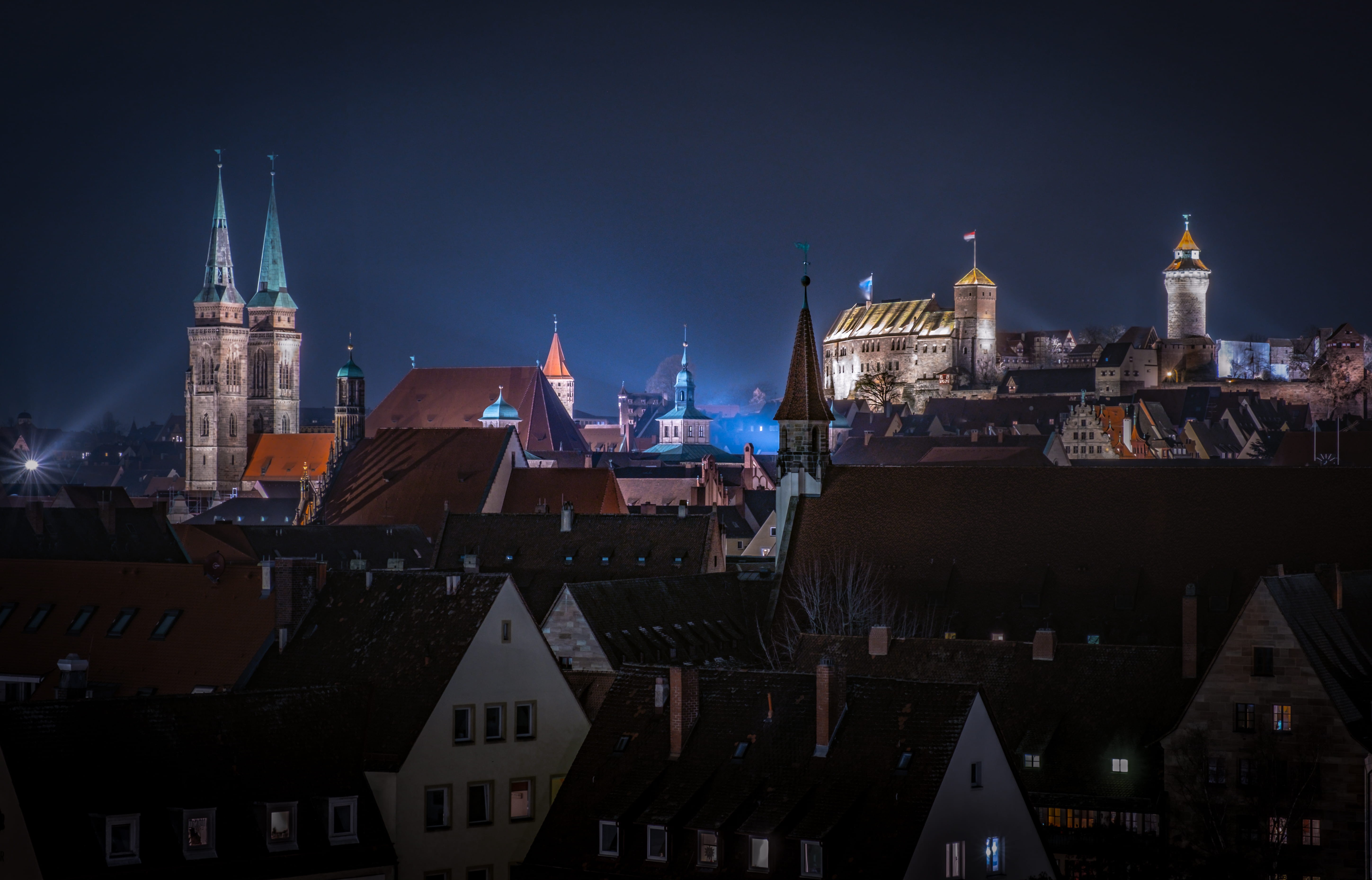 architecture, office building exterior, tall - high, metropolis, imperial castle, castle, cityscape, illuminated, no people, tower, 5K, night, residential district, HD Wallpaper