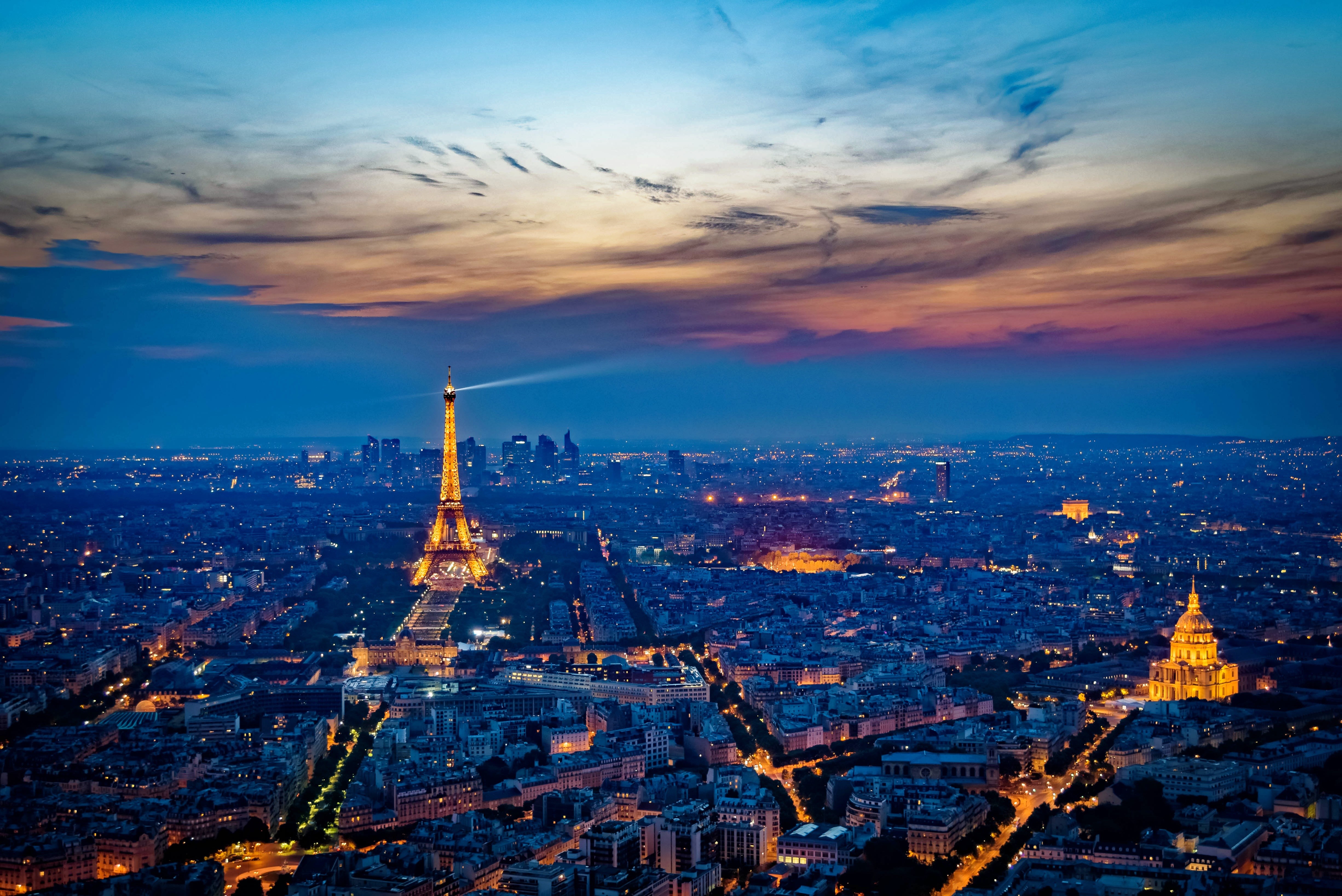 city, city at night, aerial View, cityscape, tall - high, landscape, famous, nature, eiffel, evening, tower, urban Skyline, cloud - sky, building exterior, HD Wallpaper