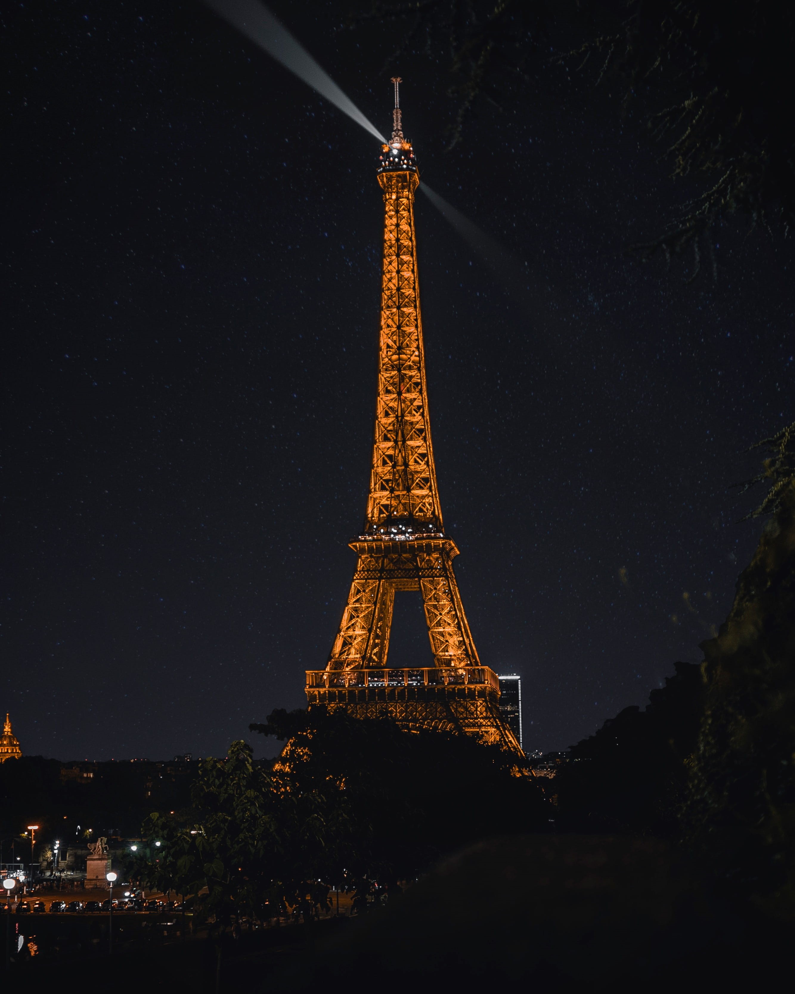 nature, travel destinations, urban, town, tree, france, paris, the past, low angle view, sky, tourism, eiffeltower, night, illuminated, tall - high, light, Phone HD Wallpaper