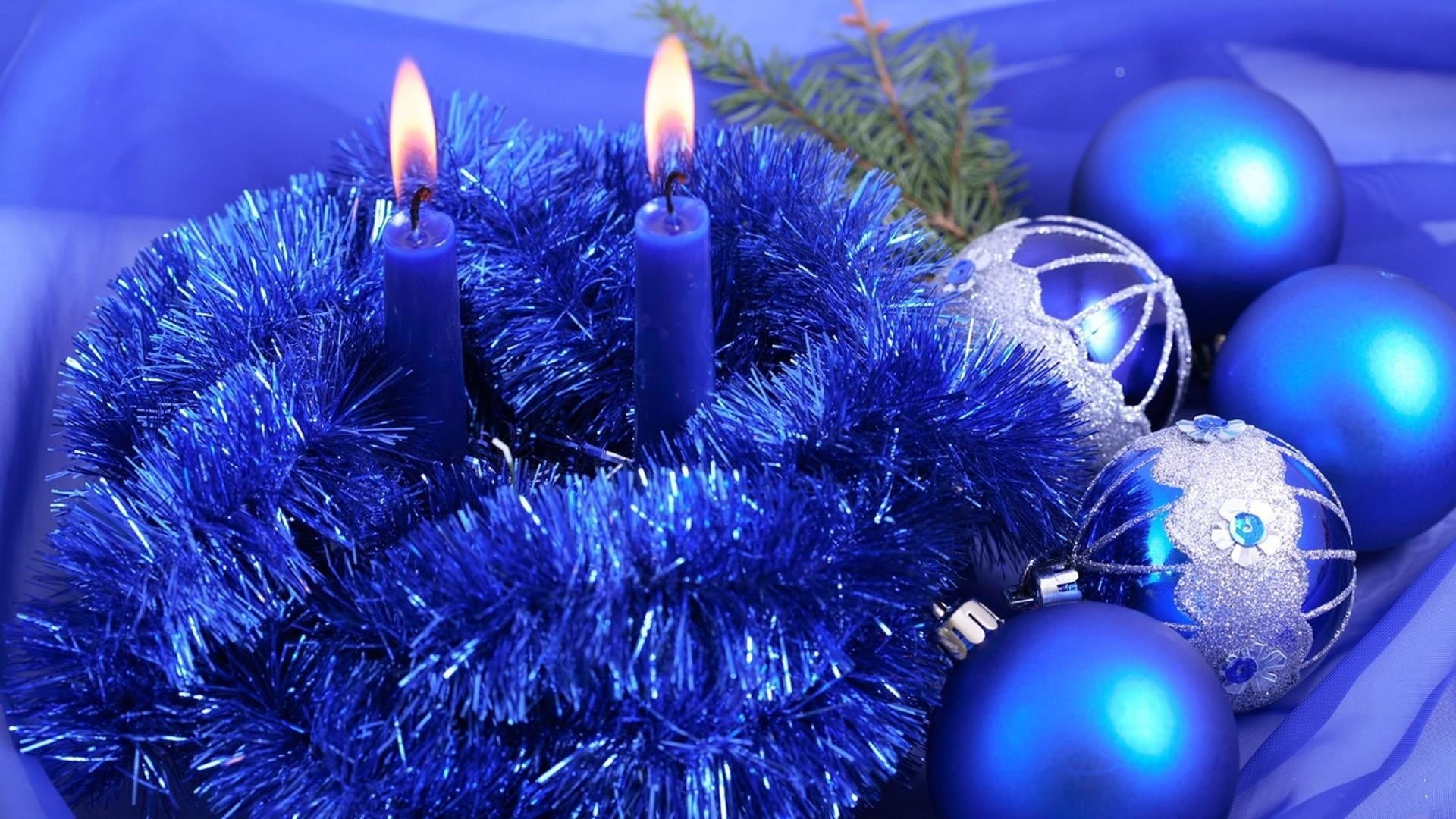 decoration, blue, christmas tree, christmas decoration, still life, christmas ornament, event, candle, purple, 1080P, holiday, burning, indoors, holiday - event, HD Wallpaper