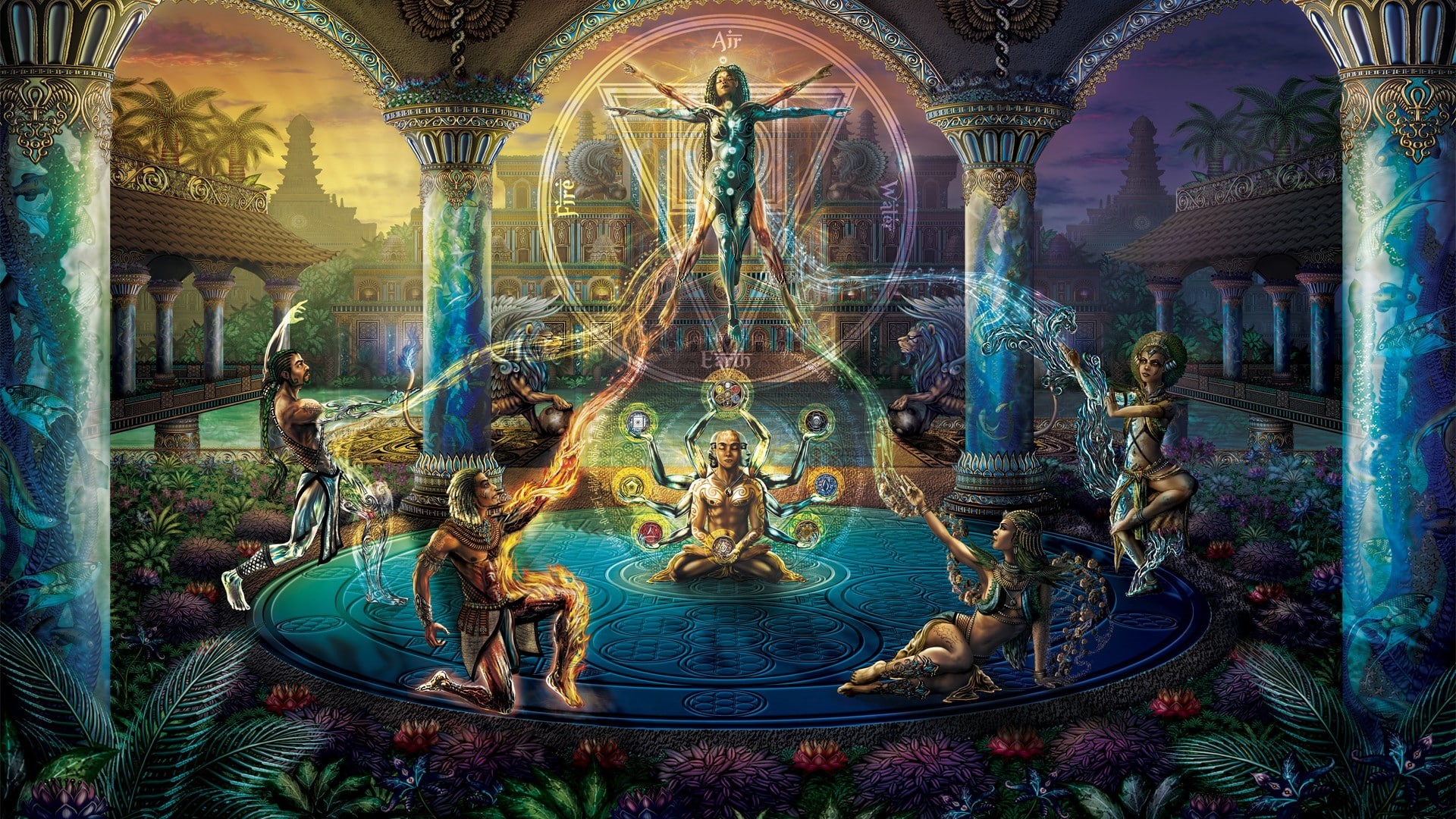 human representation, religion, mural, male likeness, statue, art and craft, sculpture, ornate, building, indoors, fantasy art, belief, 1080P, architecture, HD Wallpaper