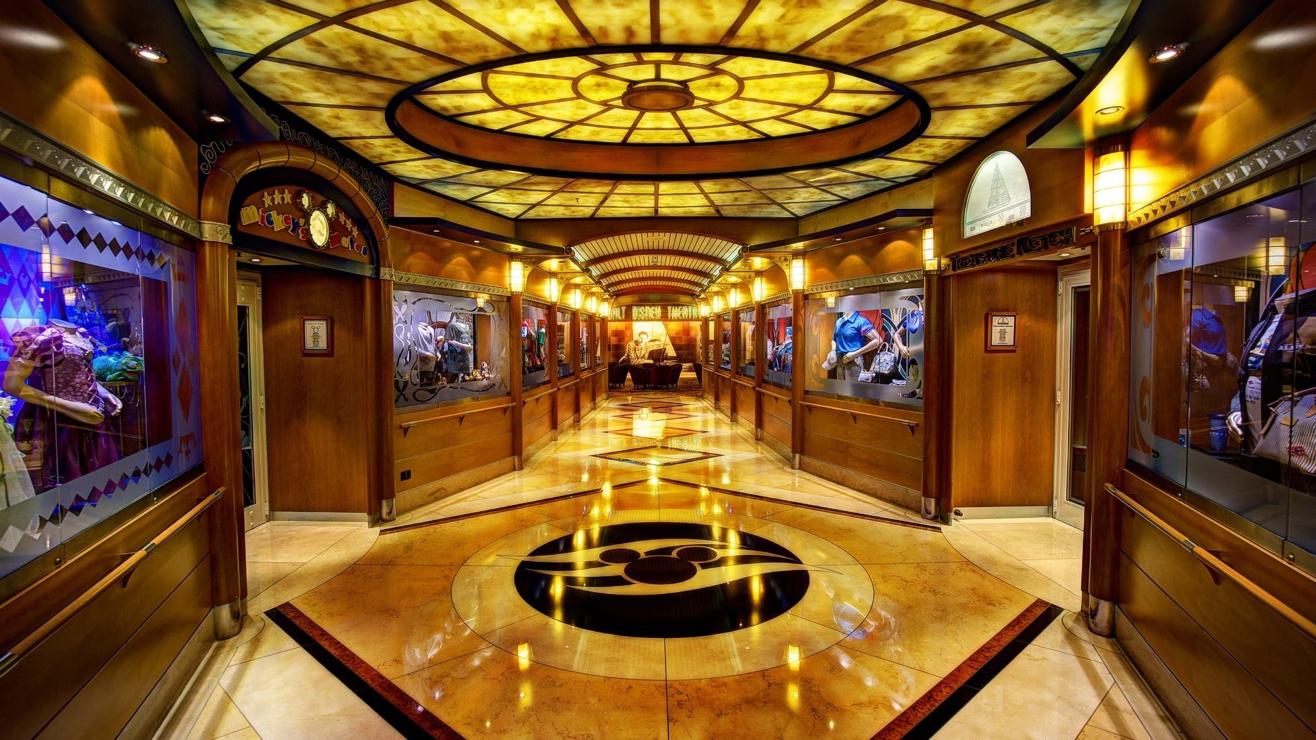 rail transportation, modern, ceiling, empty, direction, lighting equipment, luxury, mode of transportation, 1080P, Disney Cruise Line, built structure, HD Wallpaper