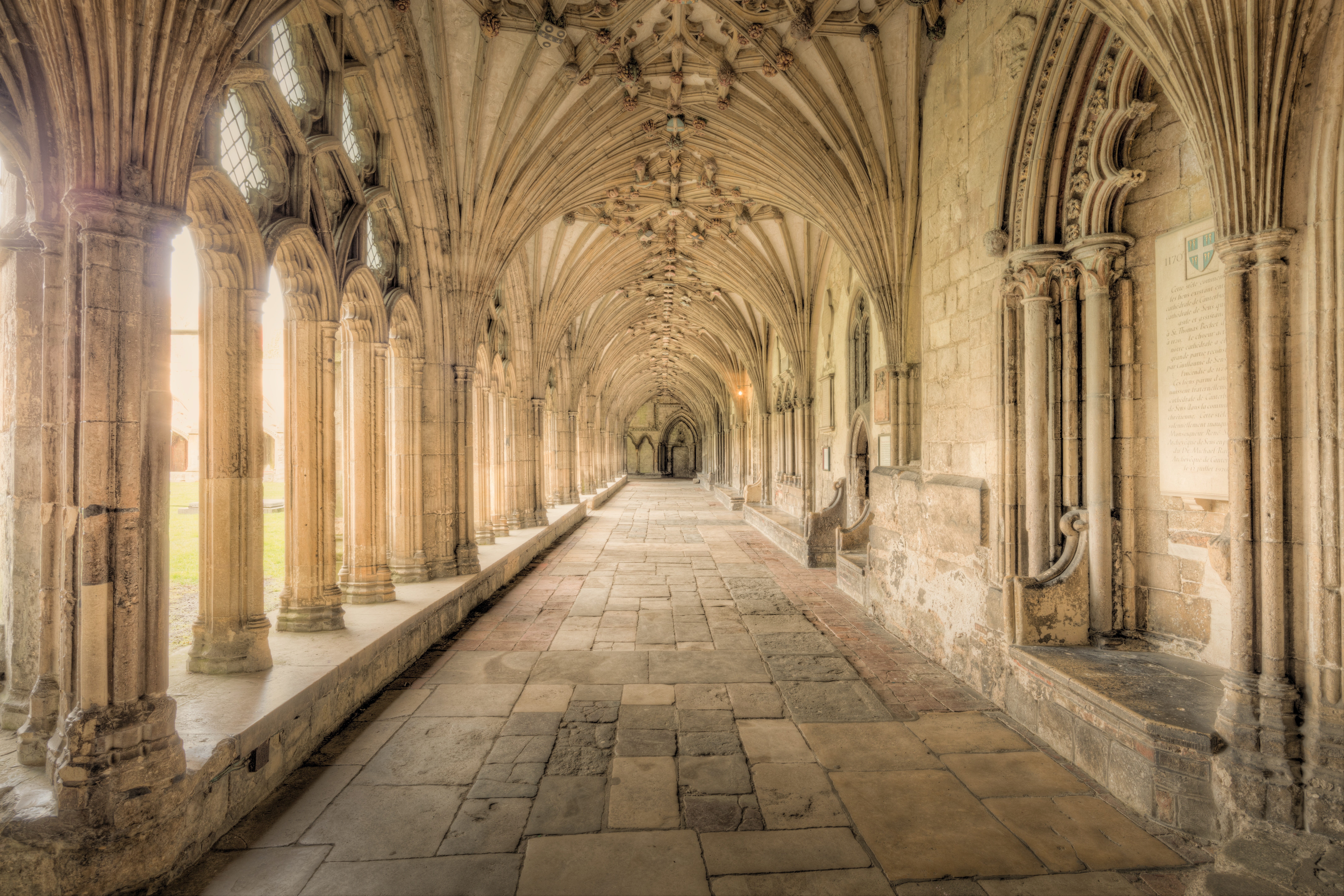 arch, historical, church, place of worship, gothic style, arcade, arches, historic, holy, cloisters, canterbury cathedral, building, ceiling, abbey, no people, HD Wallpaper