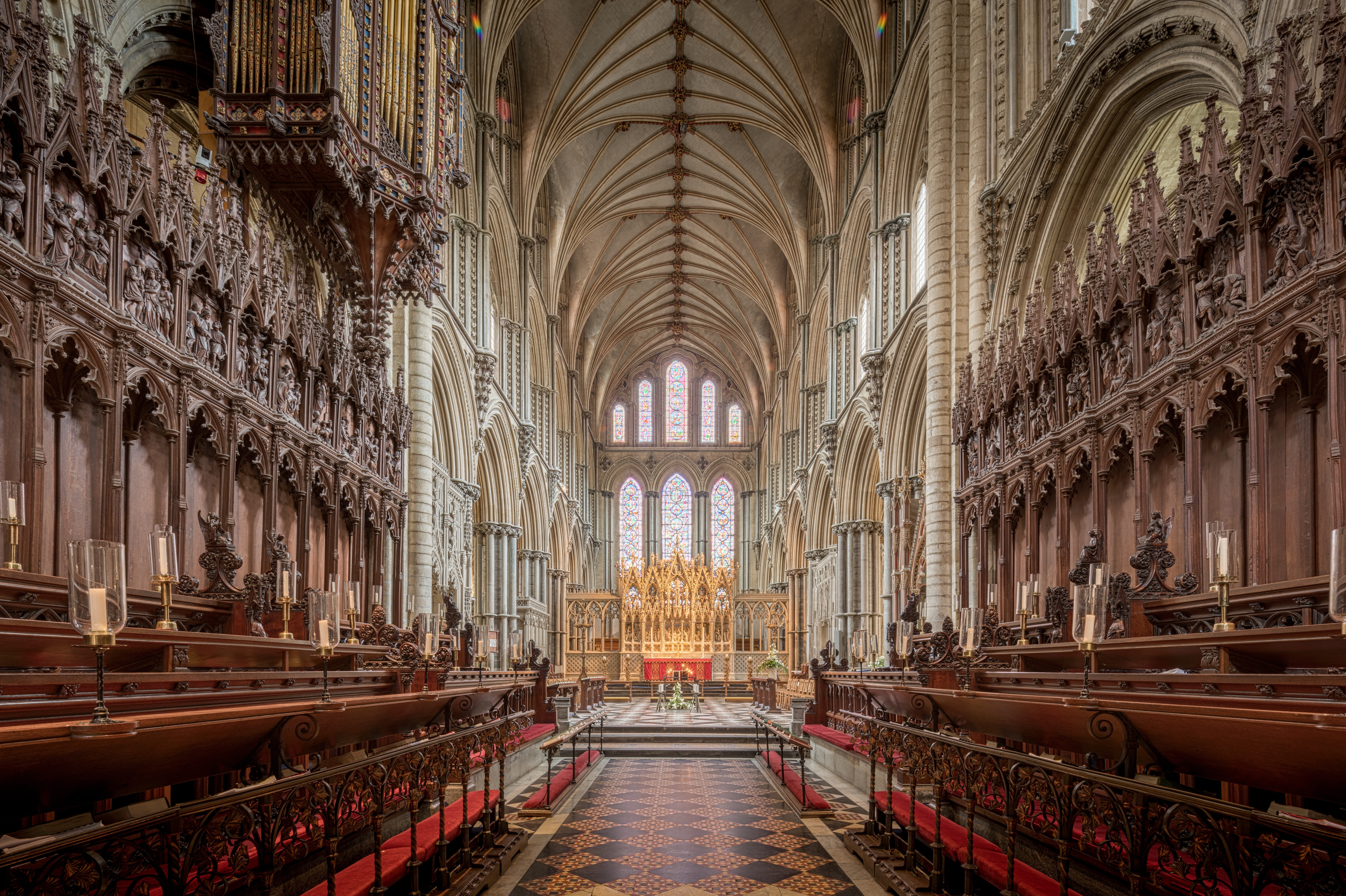 pew, ornate, english, gothic, ceiling, history, choir, belief, the past, architectural column, british, abbey, ely cathedral, place of worship, arch, praying, HD Wallpaper