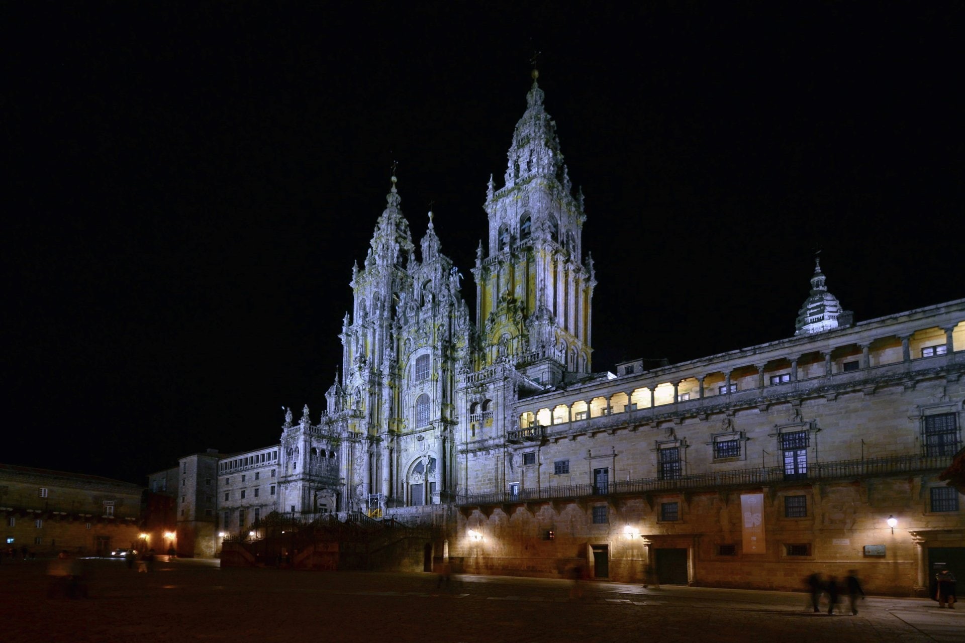 Cathedral, Building, 1080P, Square, Religious, Architecture, Spain, Light, Night, Santiago de Compostela Cathedral, HD Wallpaper
