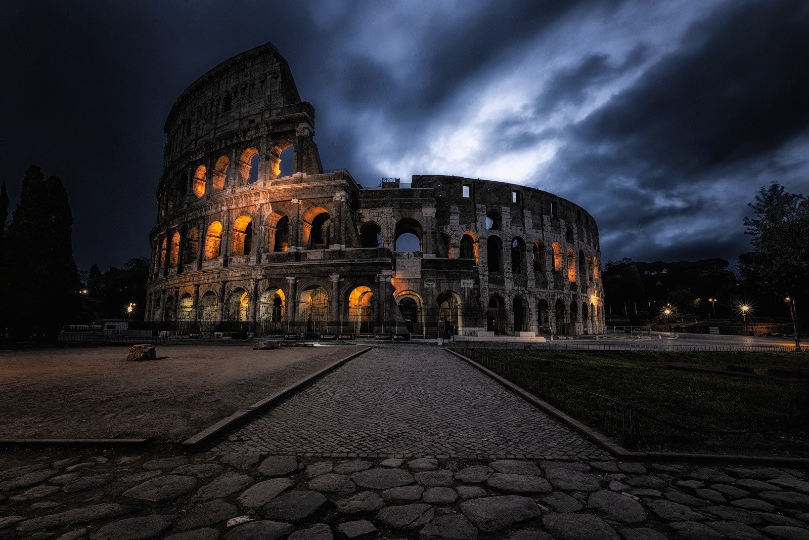 720P, building, architecture, Colosseum, old building, lights, HD Wallpaper