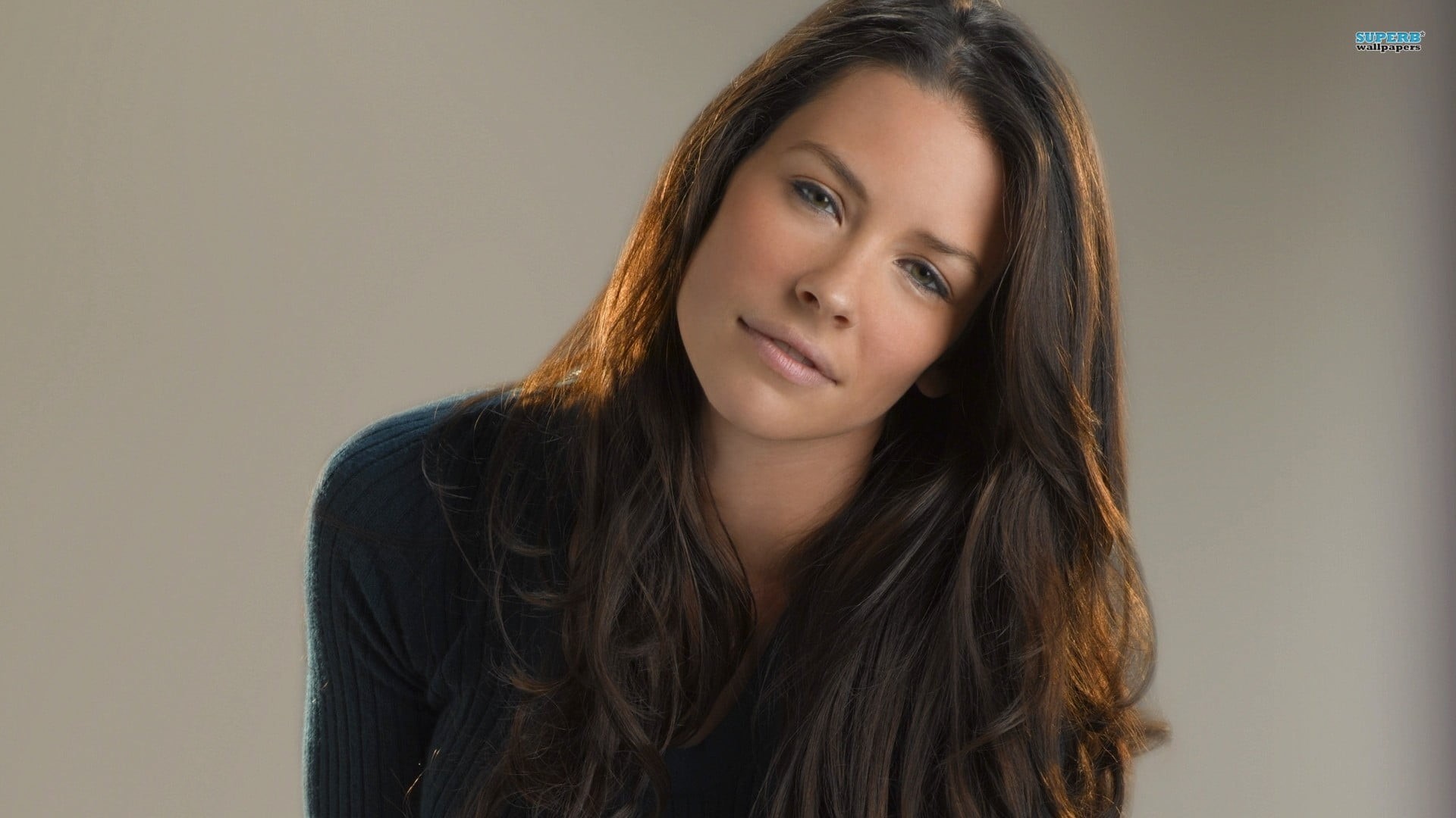 beauty, Evangeline Lilly, one person, teenager, hair, 1080P, actress, studio shot, simple background, close-up, indoors, brunette, portrait, casual clothing, HD Wallpaper