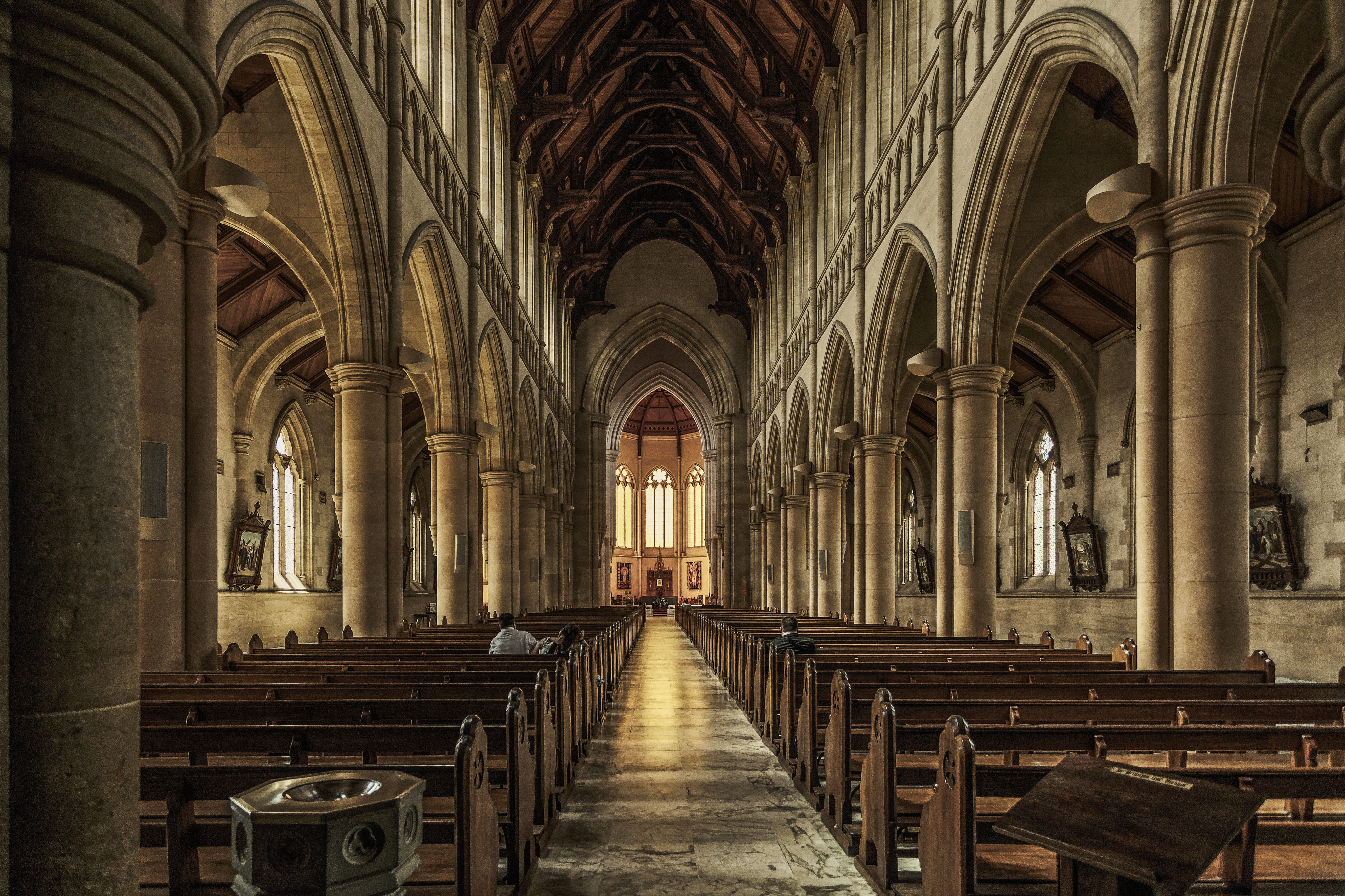 arches, in a row, gothic style, building, interior, belief, bench, abbey, Historic Building, architecture, church, cathedral, arch, place of worship, monastery, HD Wallpaper