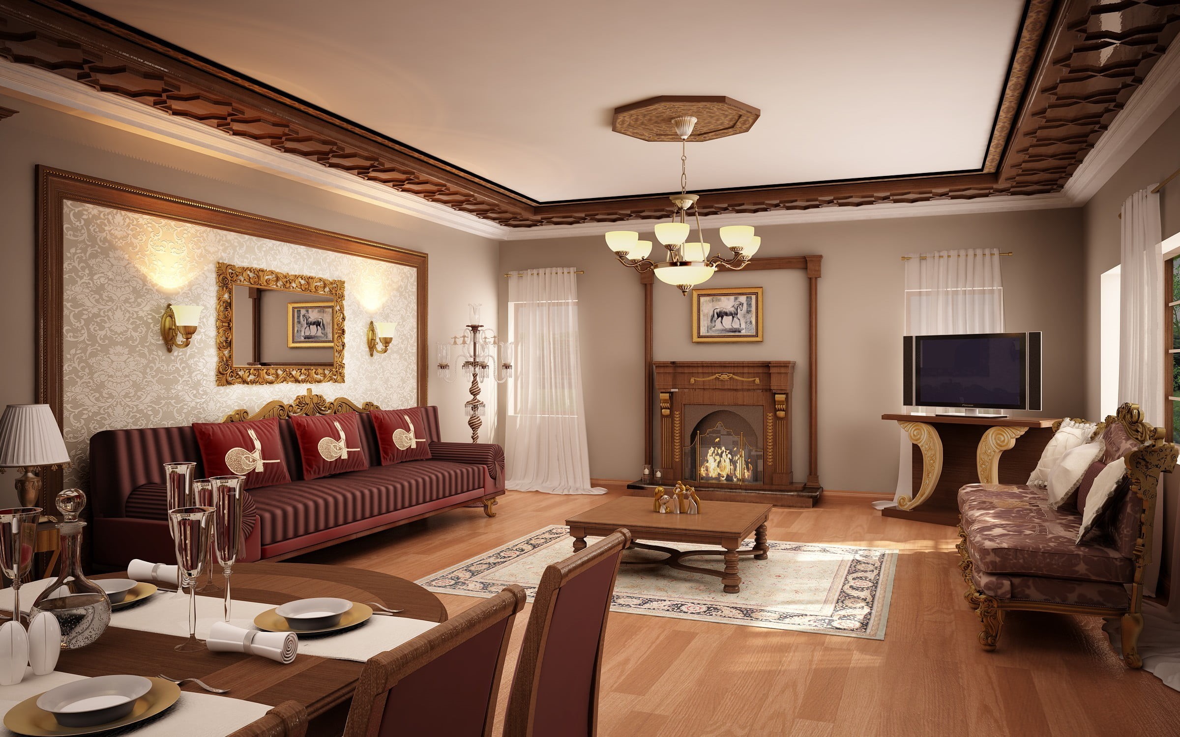 table, domestic room, chair, building, luxury, indoors, ceiling, antique, electric lamp, architecture, wealth, lighting equipment, living rooms, furniture, HD Wallpaper
