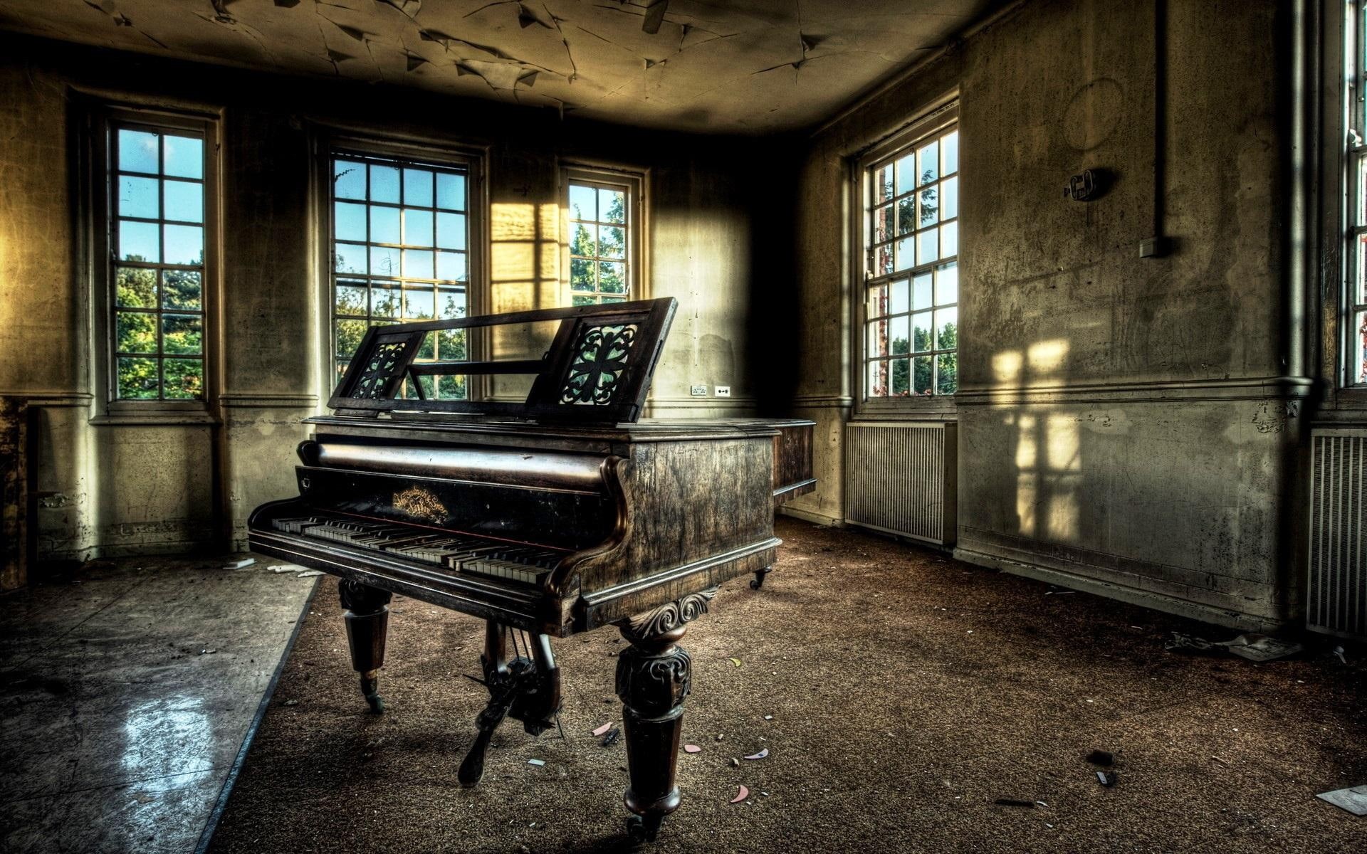 windows, broken, 1080P, abandoned, room, instrument, piano, HD Wallpaper