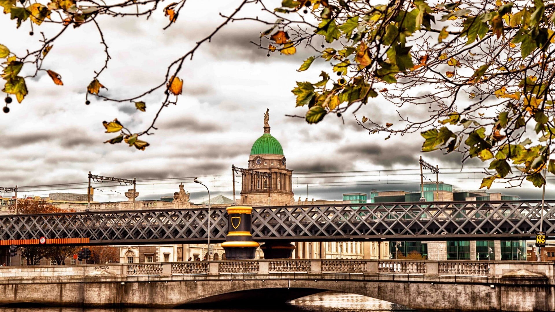 outdoors, rug, architecture, building, clouds, cityscape, river, Ireland, cathedral, city, plant, travel destinations, tree, branch, travel, white, connection, HD Wallpaper