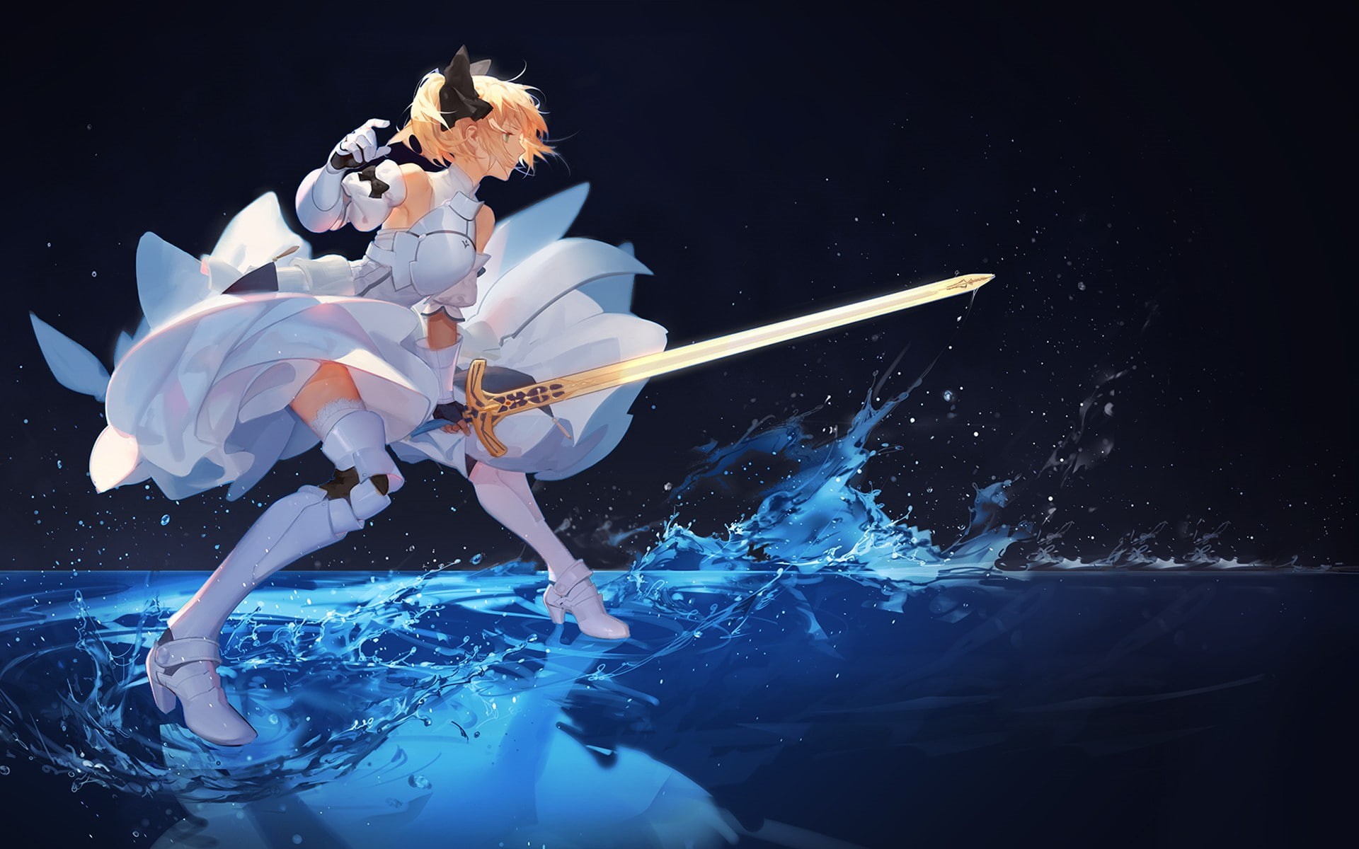 1080P, gauntlets, Fate Series, Saber, Excalibur, anime, Saber Lily, HD Wallpaper
