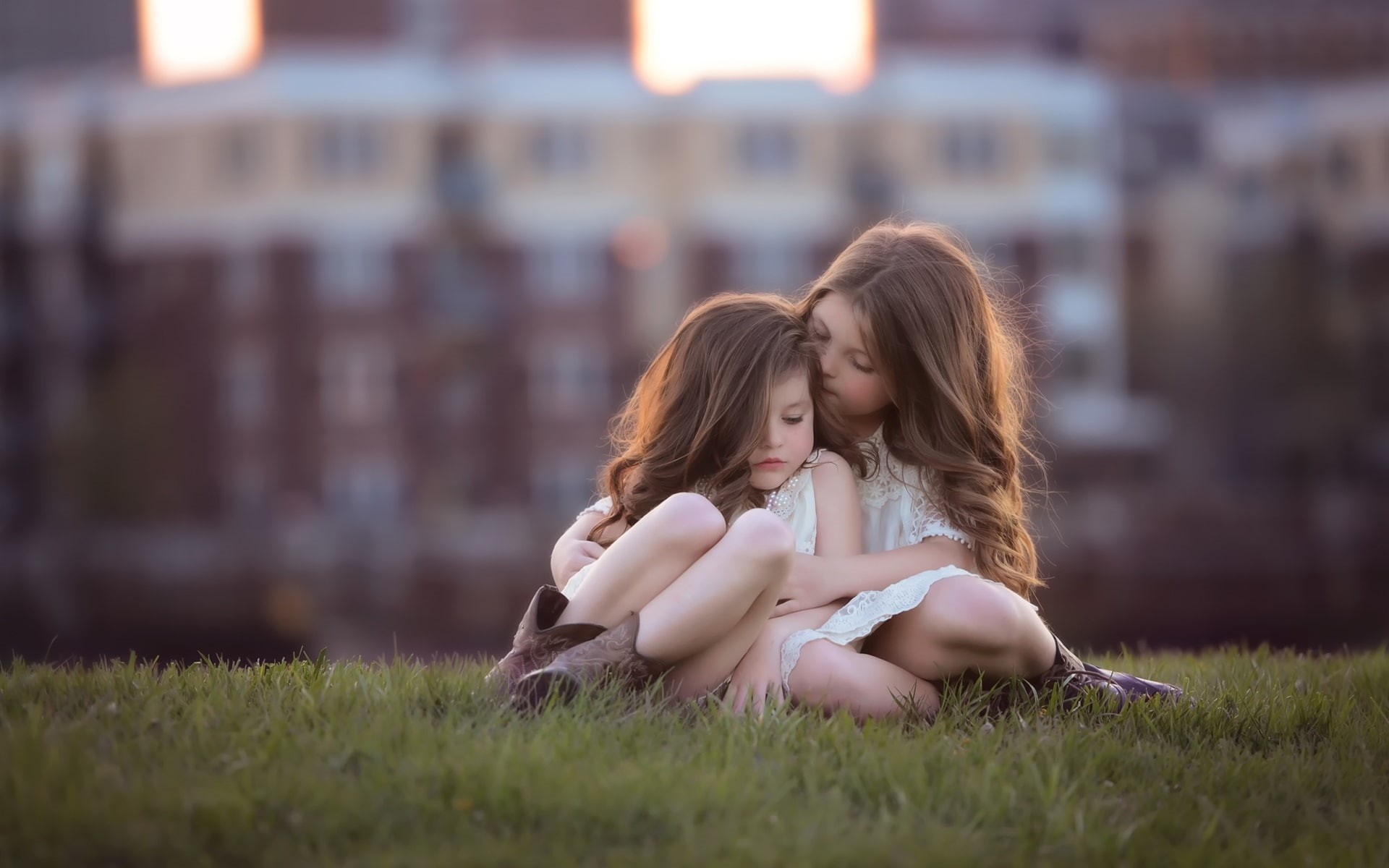 Bokeh, Cute, Girls, Children, 1080P, Grass, HD Wallpaper