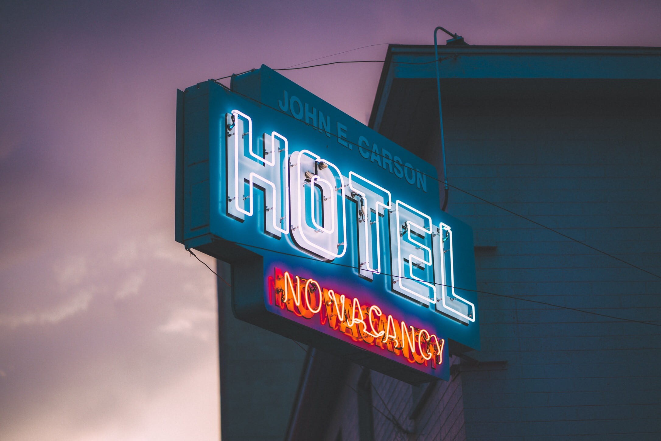 signage, motel, light, vacancy, hotel neon sign, led, guidance, retro styled, neon sign, carson, moody sunset, sign, built structure, architecture, moody color, HD Wallpaper